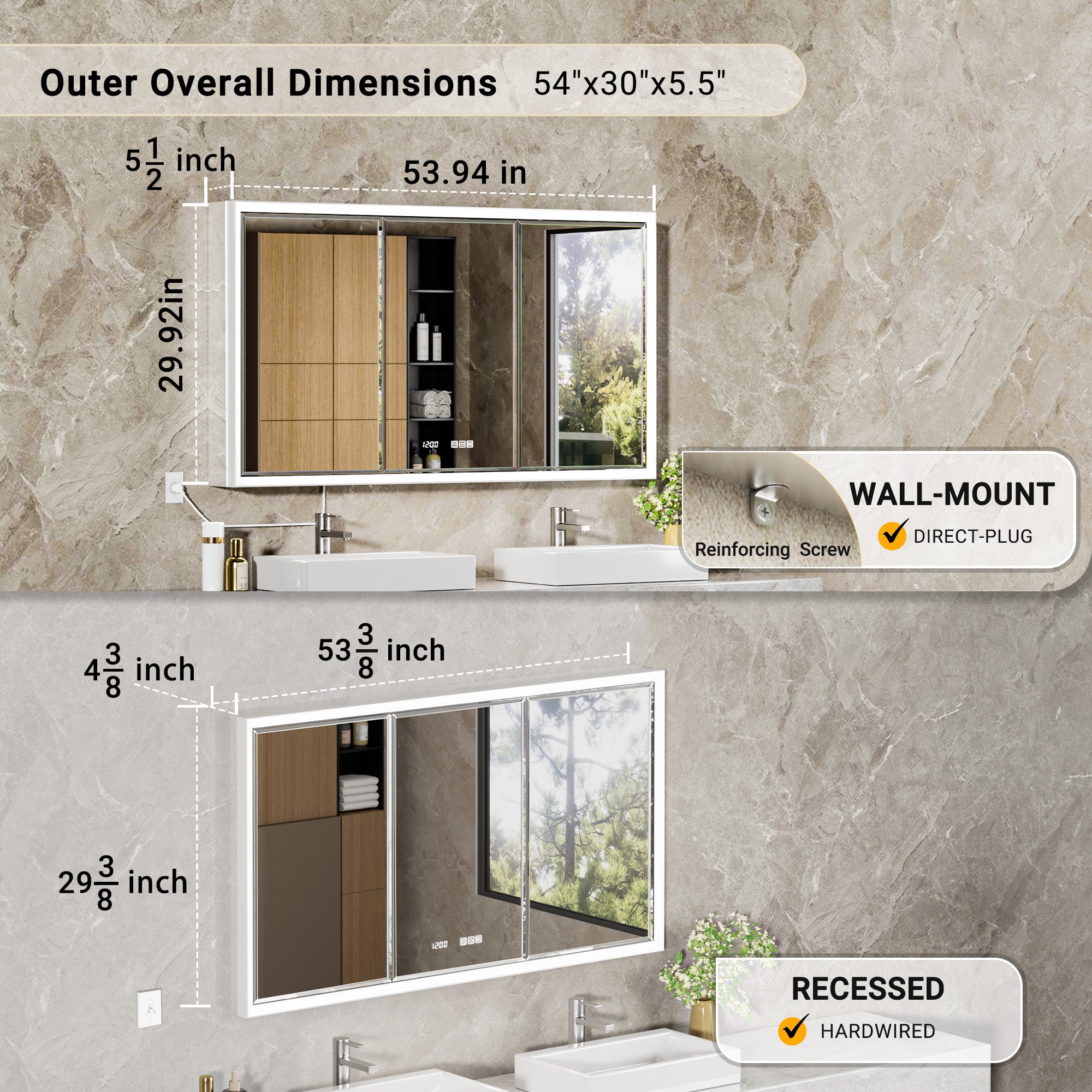 Prism 54x30'' Double-Beveled Artisan LED Medicine Cabinet