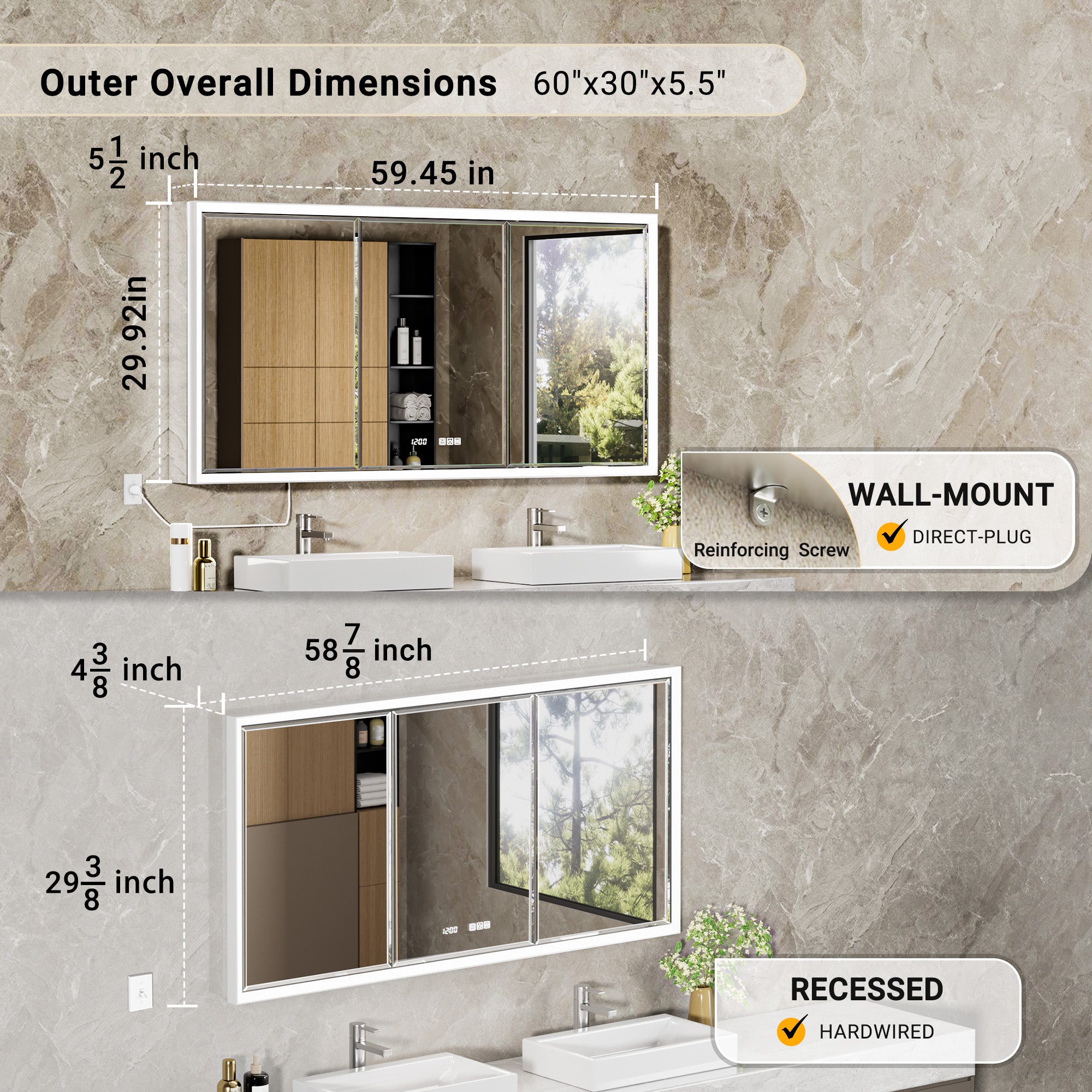 Prism 60x30'' Double-Beveled Artisan LED Medicine Cabinet