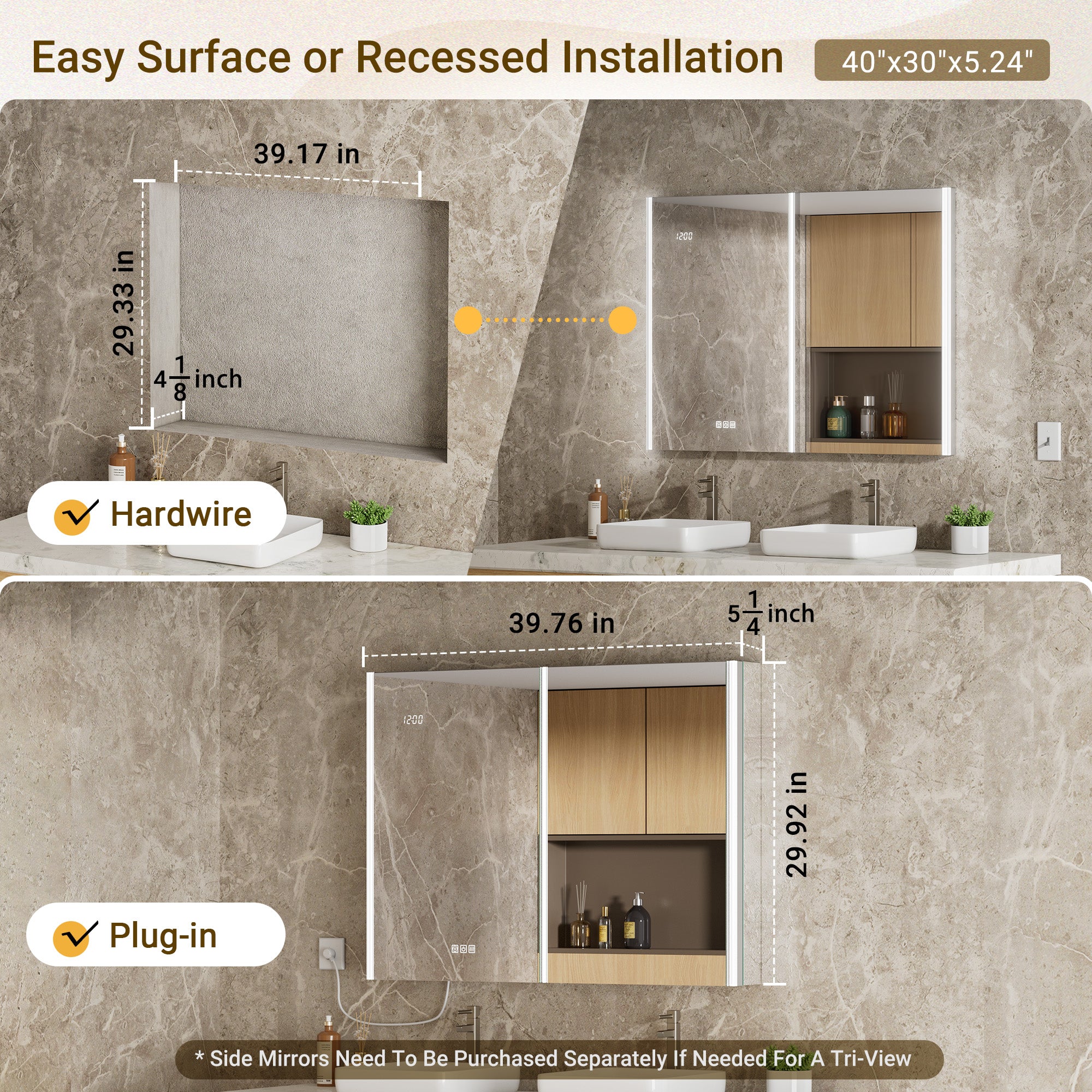 Auralux Core 40x30'' Front-Lit LED Medicine Cabinet Mirror