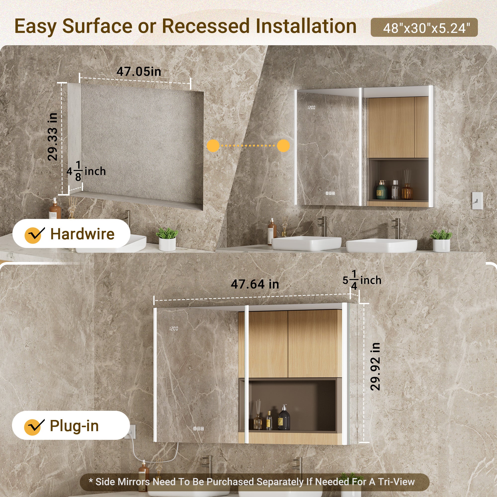 Auralux Core 48x30'' Front-Lit LED Medicine Cabinet Mirror