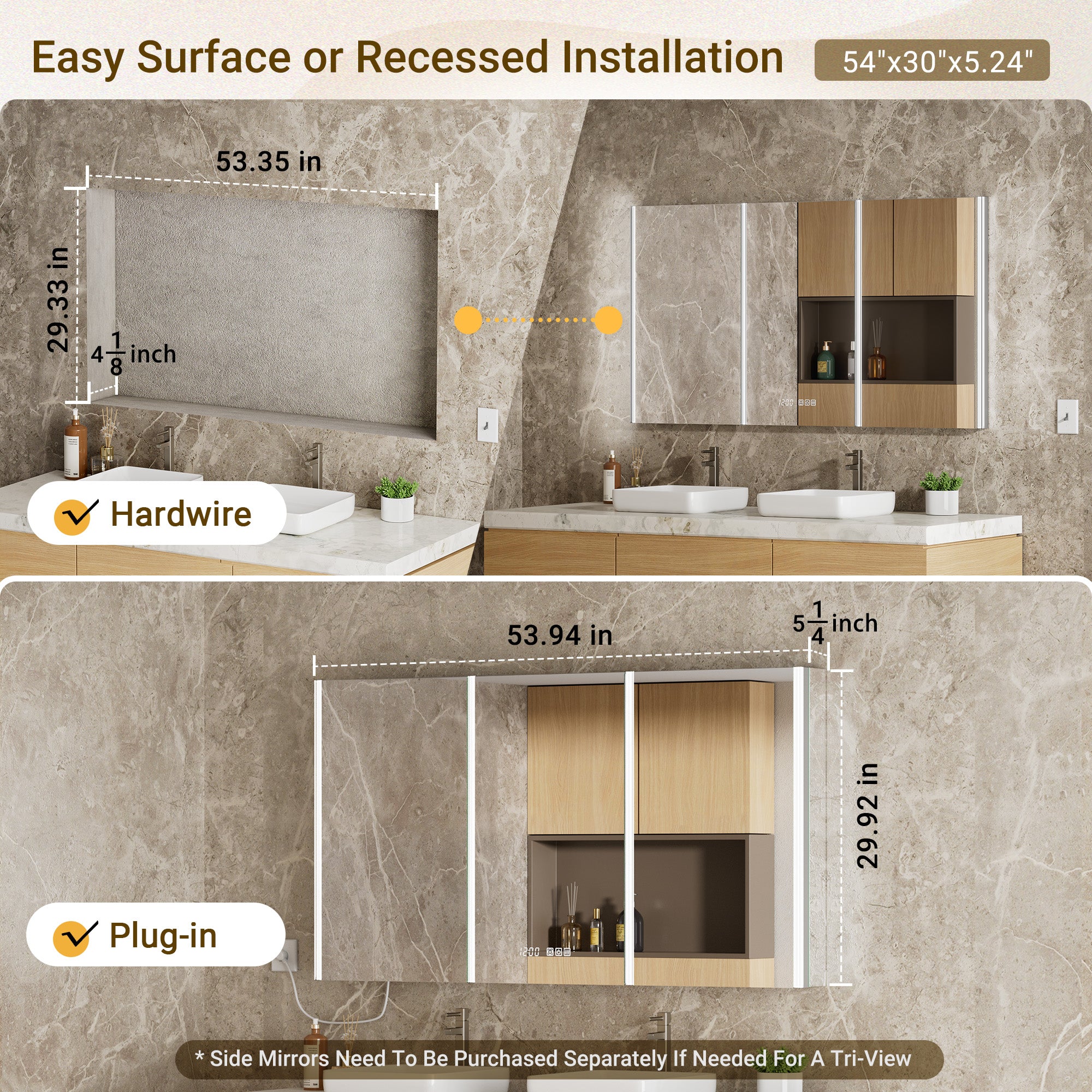 Auralux Core 54x30'' Front-Lit LED Medicine Cabinet Mirror