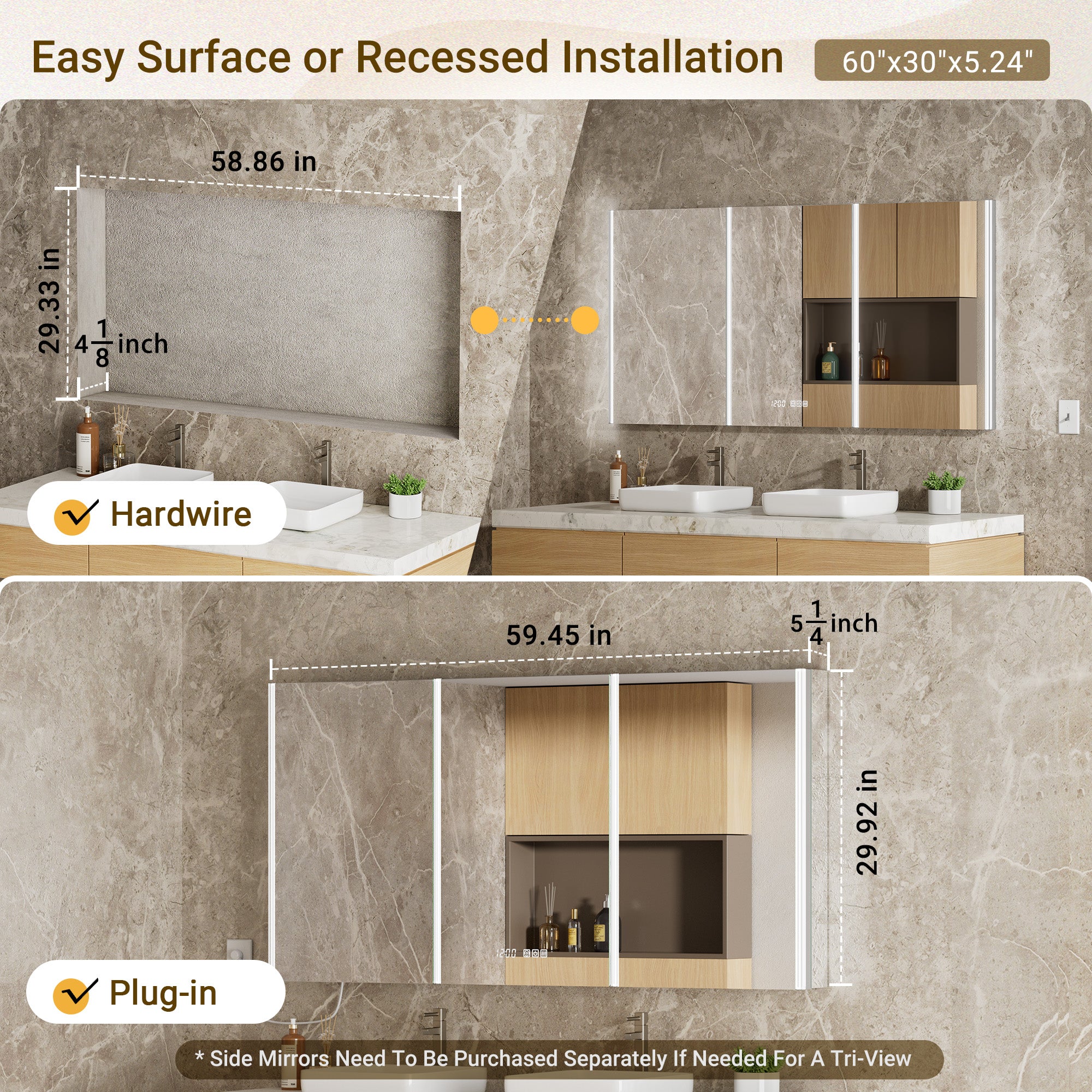 Auralux Core 60x30'' Front-Lit LED Medicine Cabinet Mirror