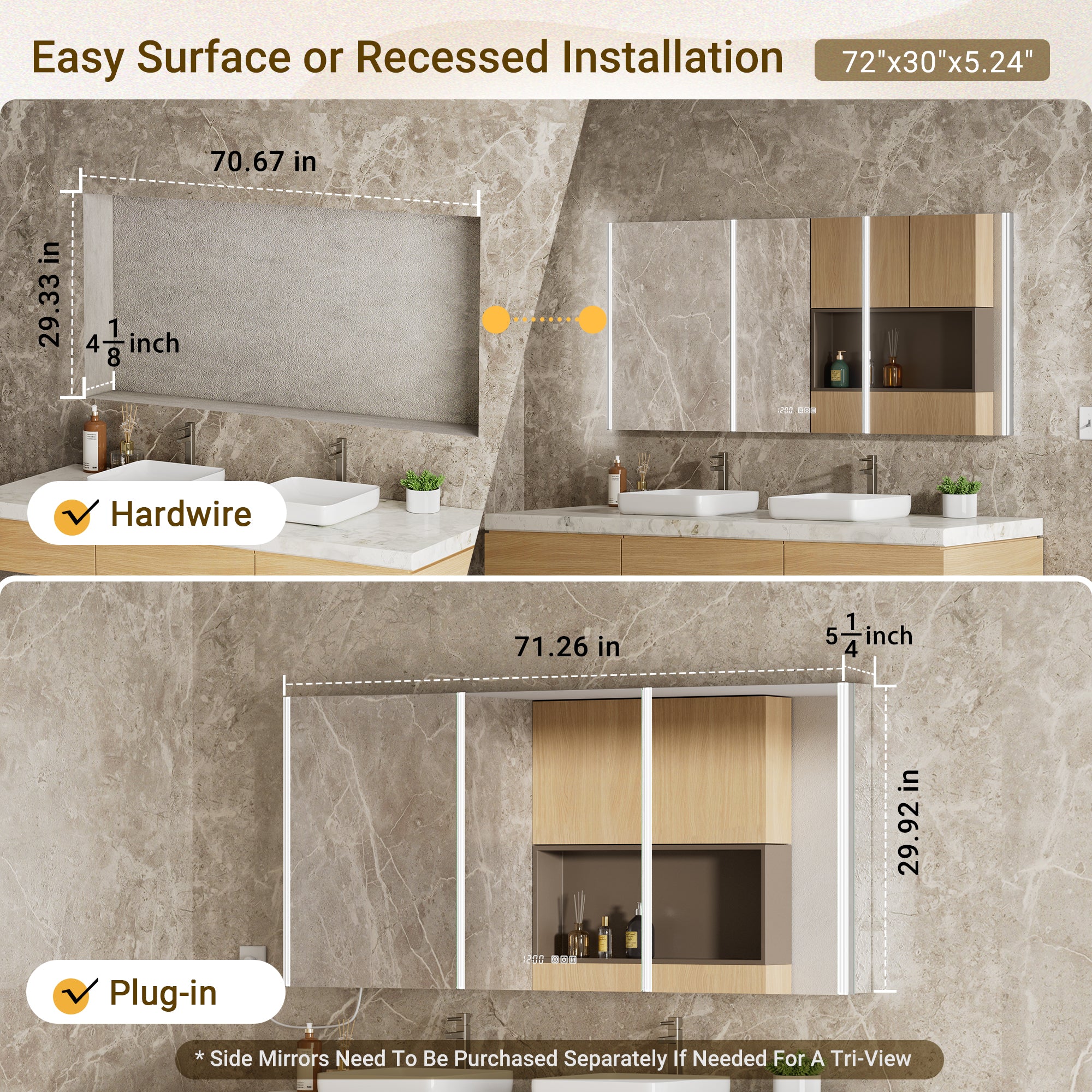 Auralux Core 72x30'' Front-Lit LED Medicine Cabinet Mirror