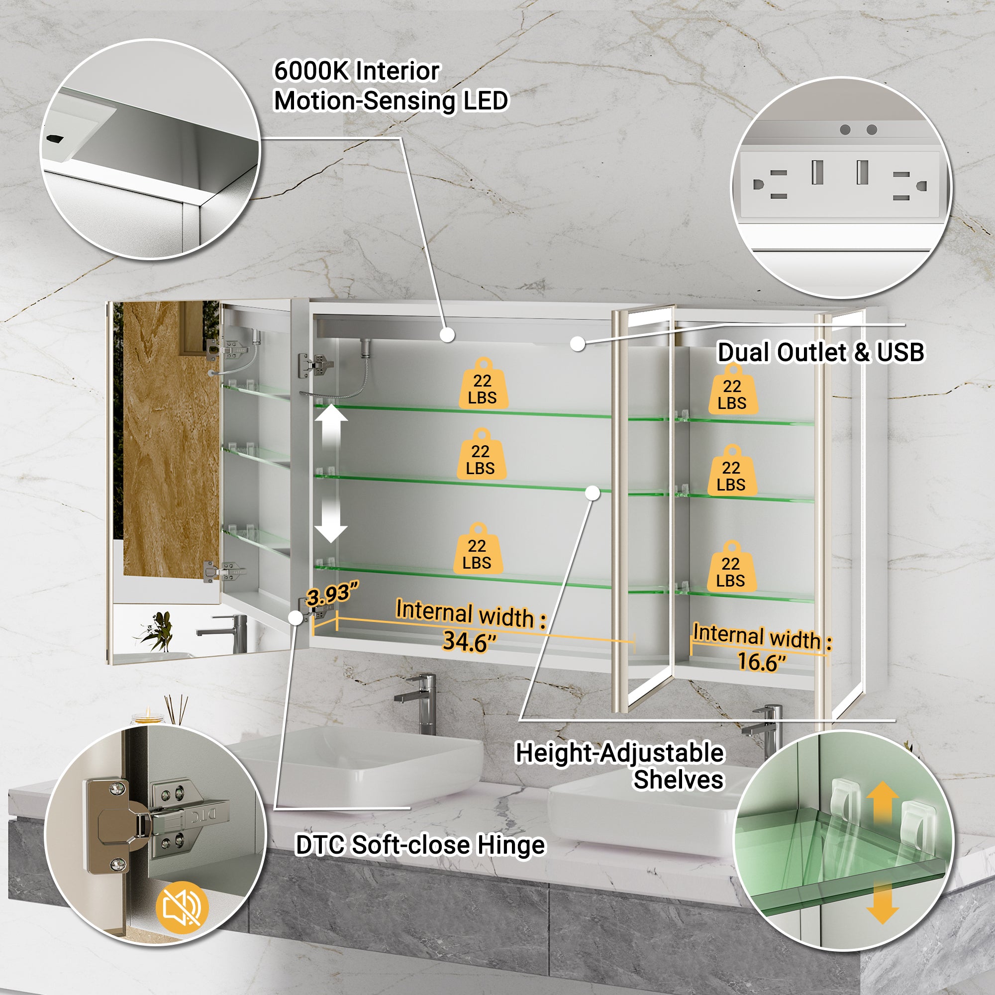 LumiEdge 54x30'' Beveled Nickel-Framed LED Medicine Cabinet