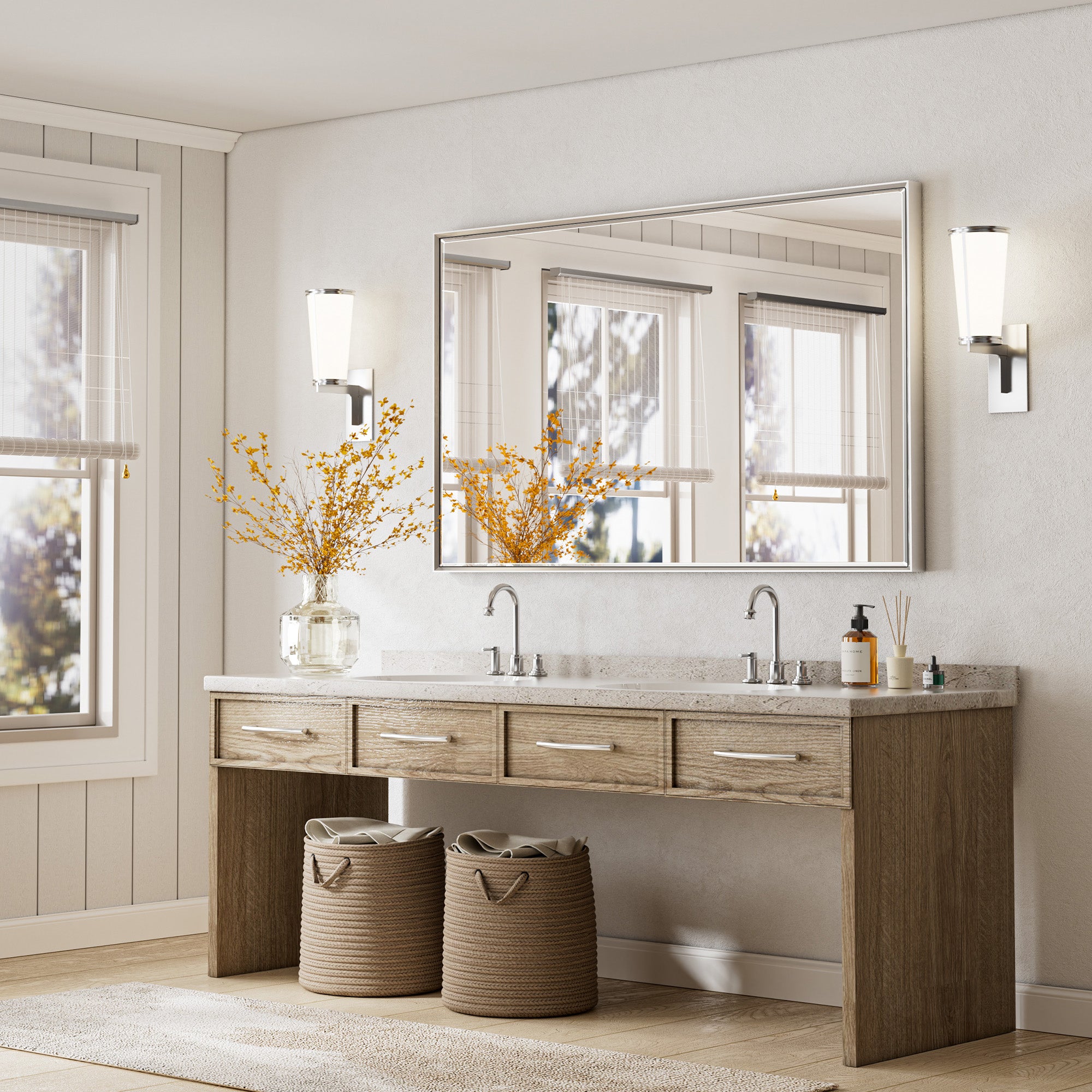 Lusso Beveled Rectangle Bathroom Mirror | 60" x 36" Large Metal Framed Wall Mirror for Double Vanity
