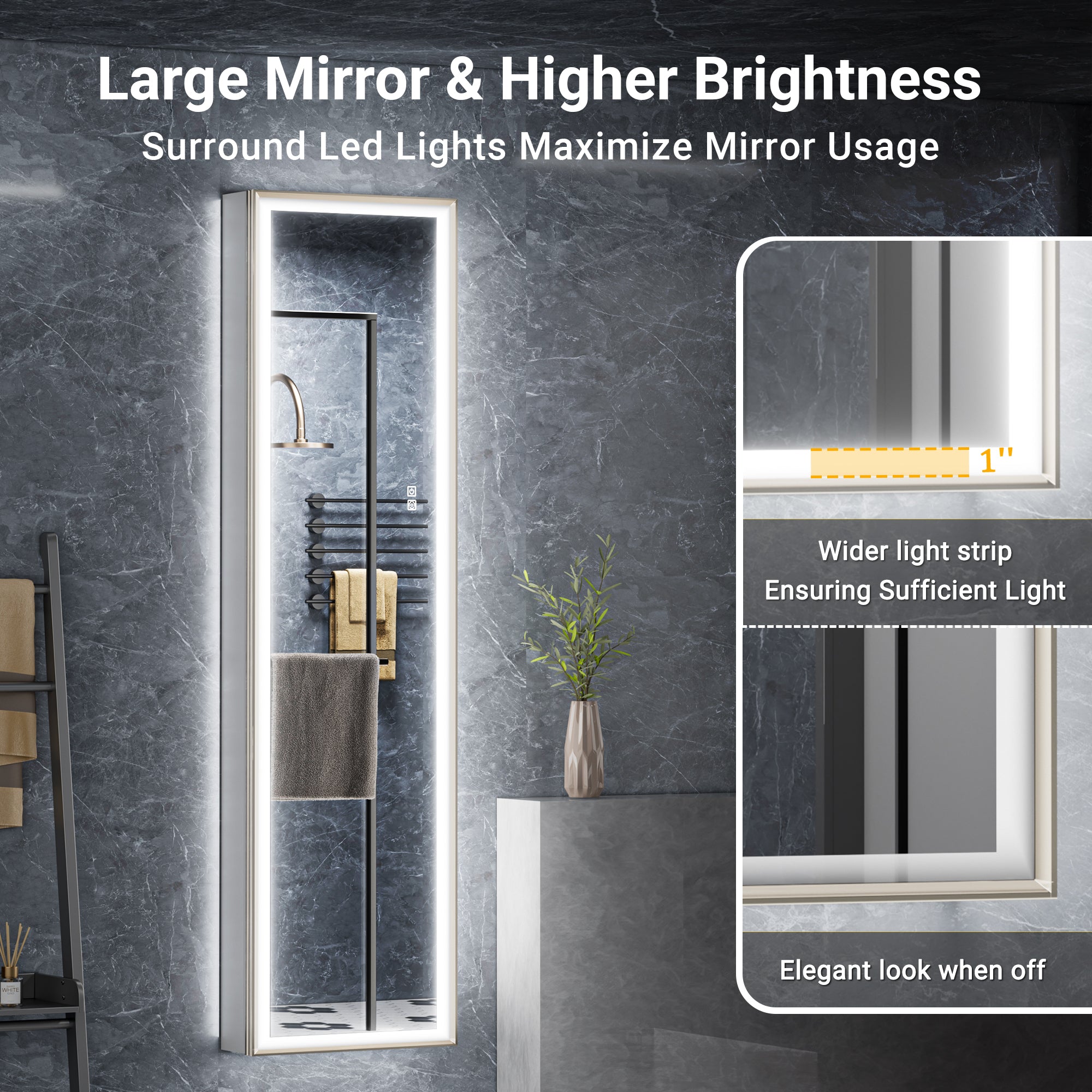 16"×60" Tall LED Medicine Cabinet with Mirror – Left Hinge