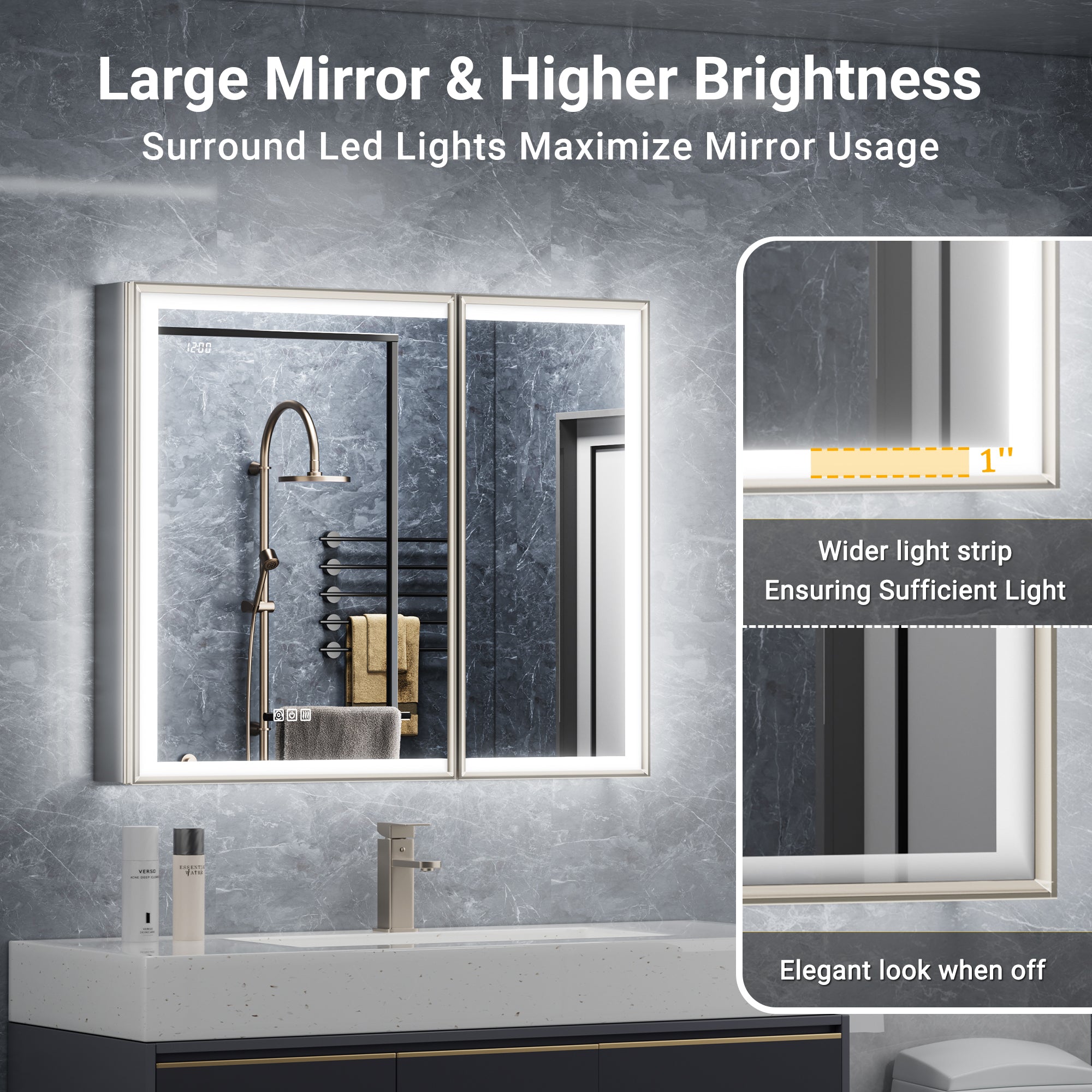 LumiEdge 36x30'' Beveled Nickel-Framed LED Medicine Cabinet