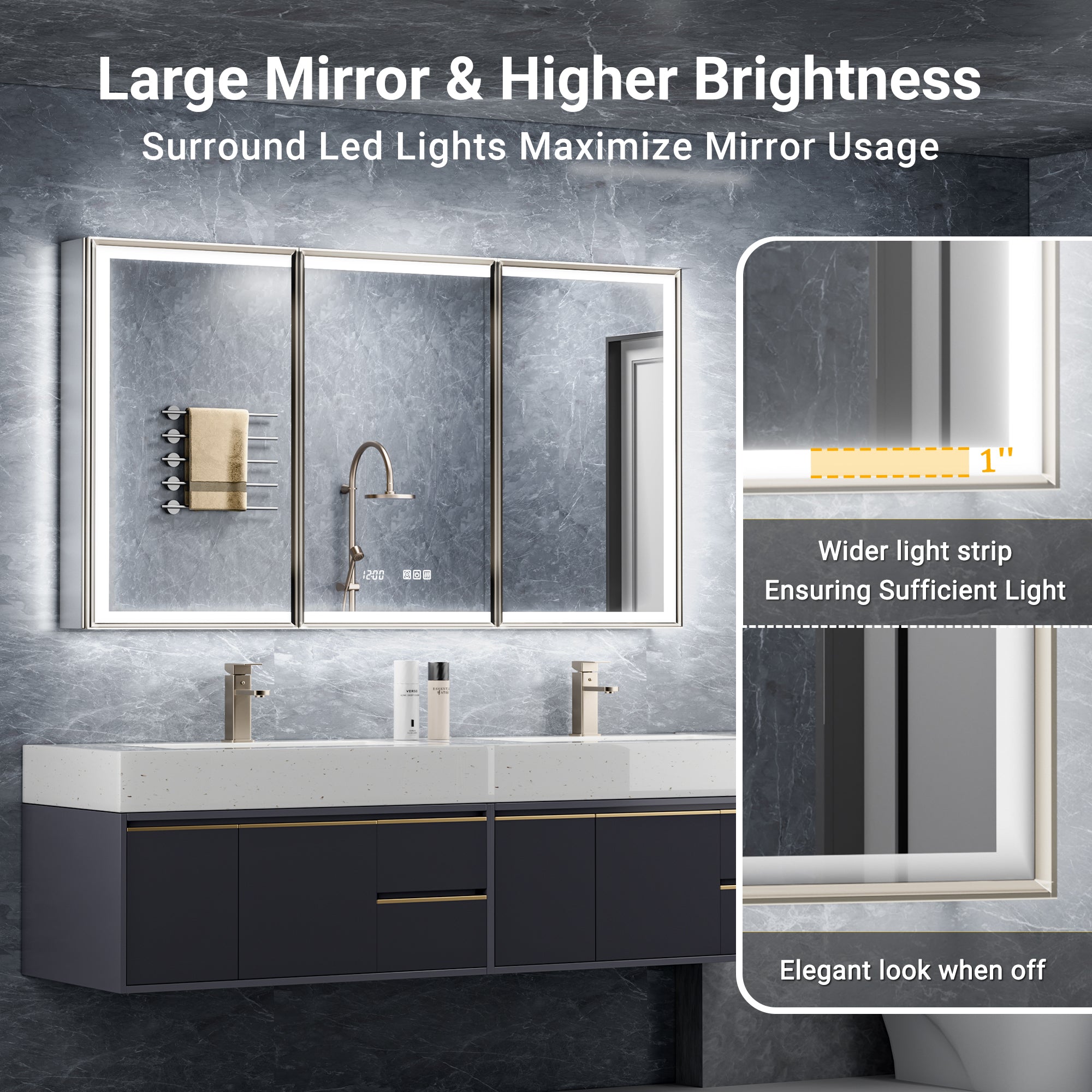 LumiEdge 60x30'' Beveled Nickel-Framed LED Medicine Cabinet