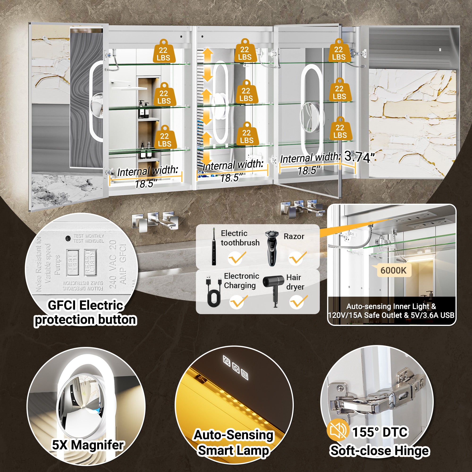 Auralux Pro 60x32'' LED Lighted Medicine Cabinet Mirror