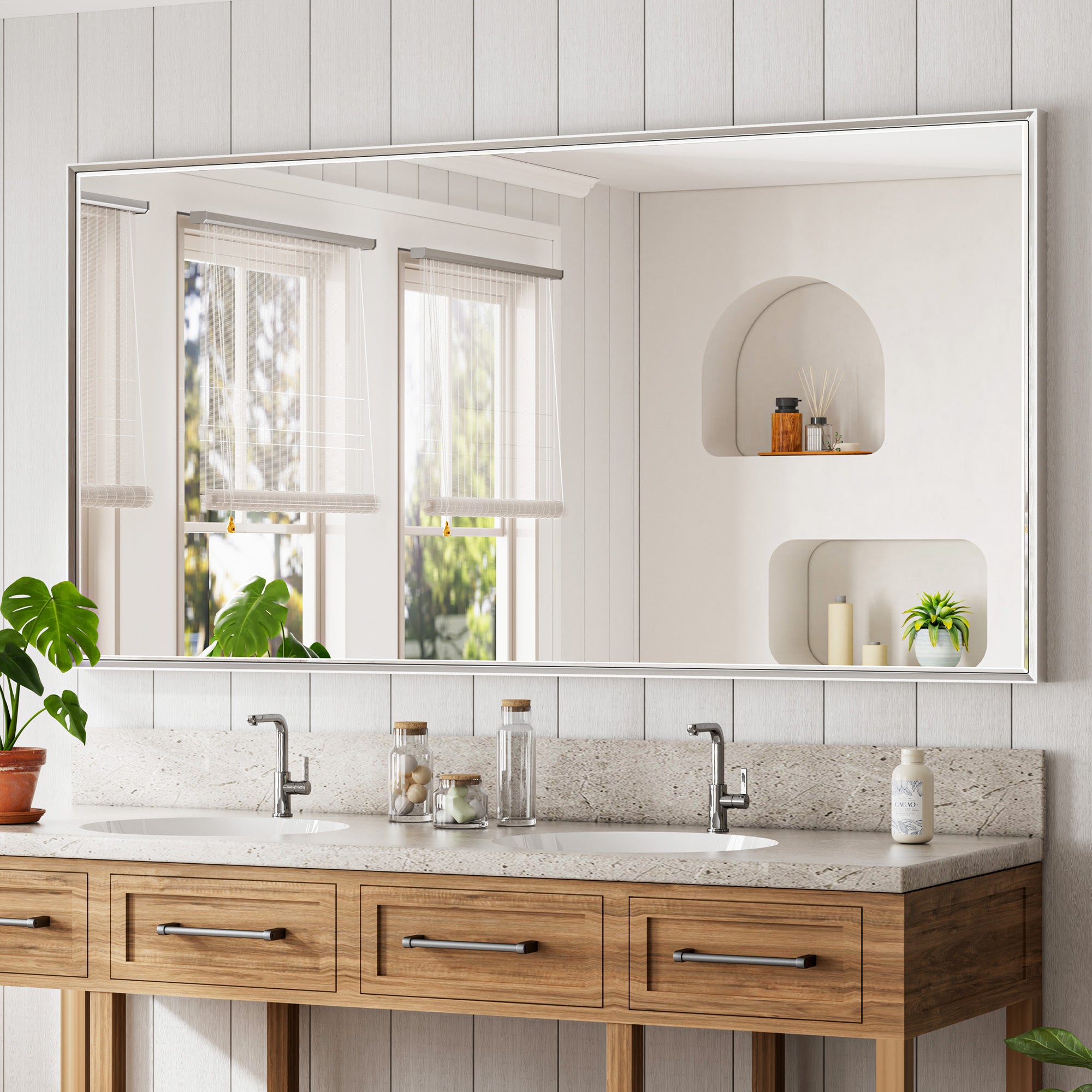 Lusso Beveled Rectangle Bathroom Mirror | 72" x 36" Large Metal Framed Wall Mirror for Double Vanity