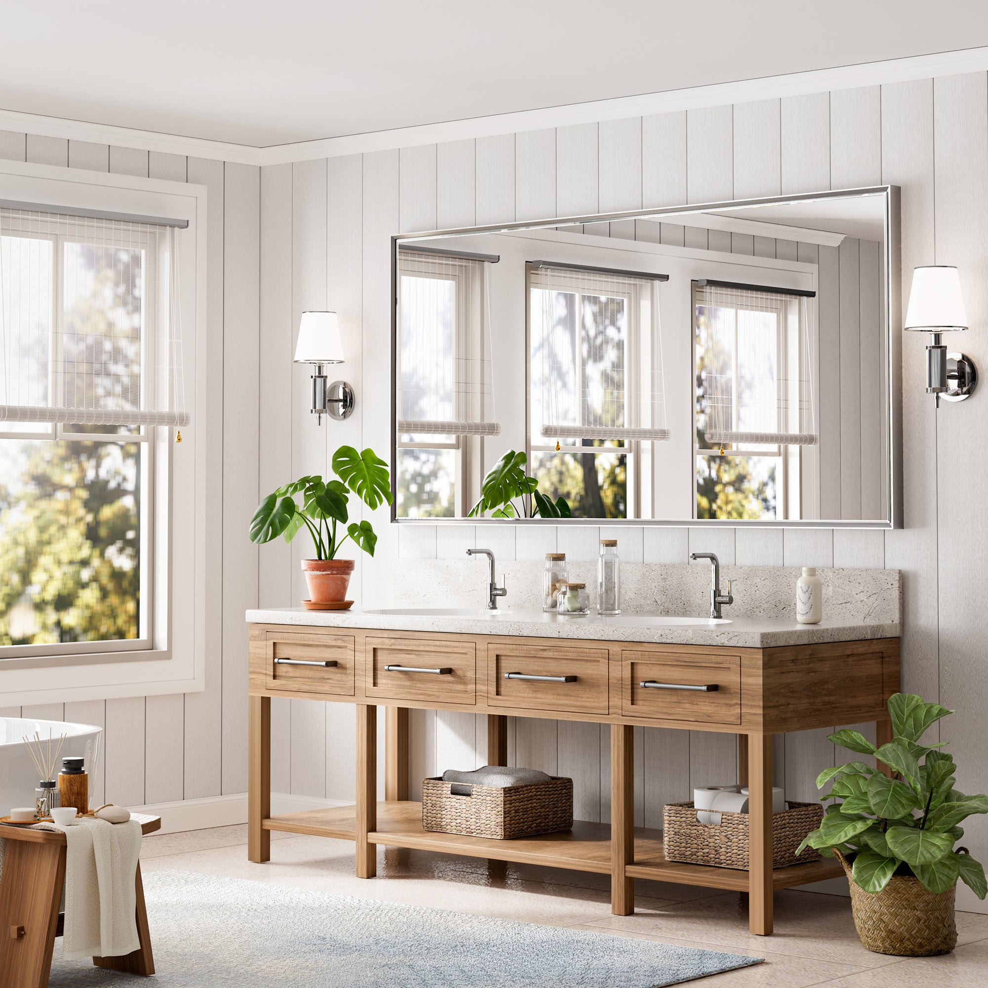 Lusso Beveled Rectangle Bathroom Mirror | 72" x 36" Large Metal Framed Wall Mirror for Double Vanity
