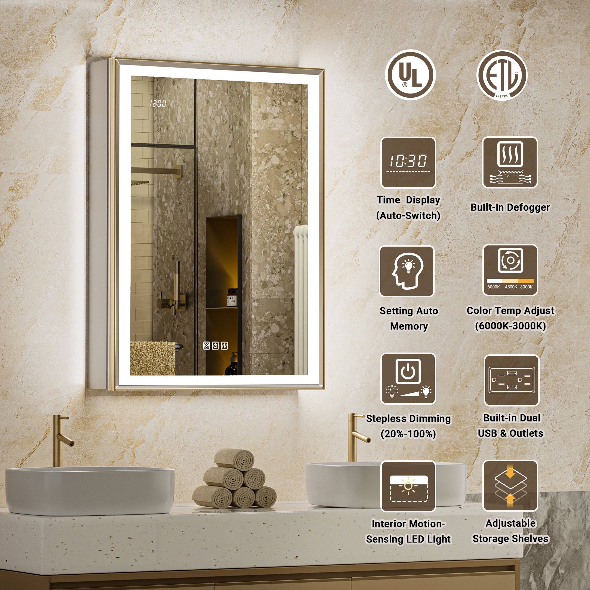 LumiEdge 24x32'' Beveled Nickel-Framed LED Medicine Cabinet – Left Hinge