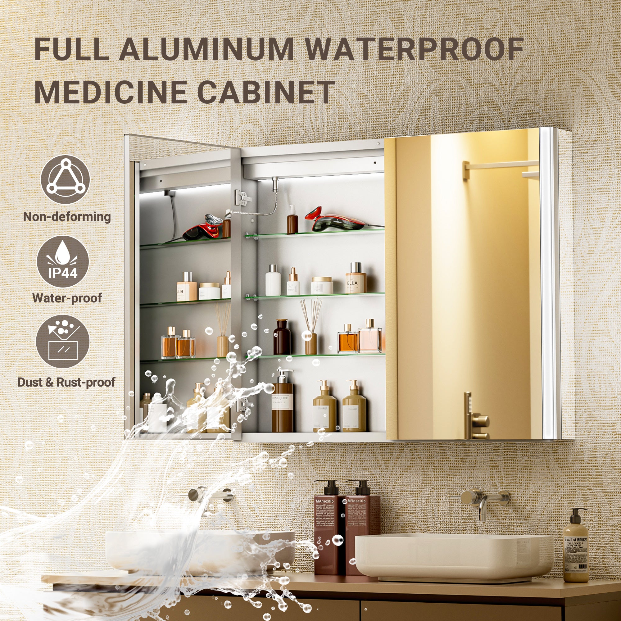 Auralux Core 24x32'' Front-Lit LED Medicine Cabinet Mirror Soft-Close Left Hinge