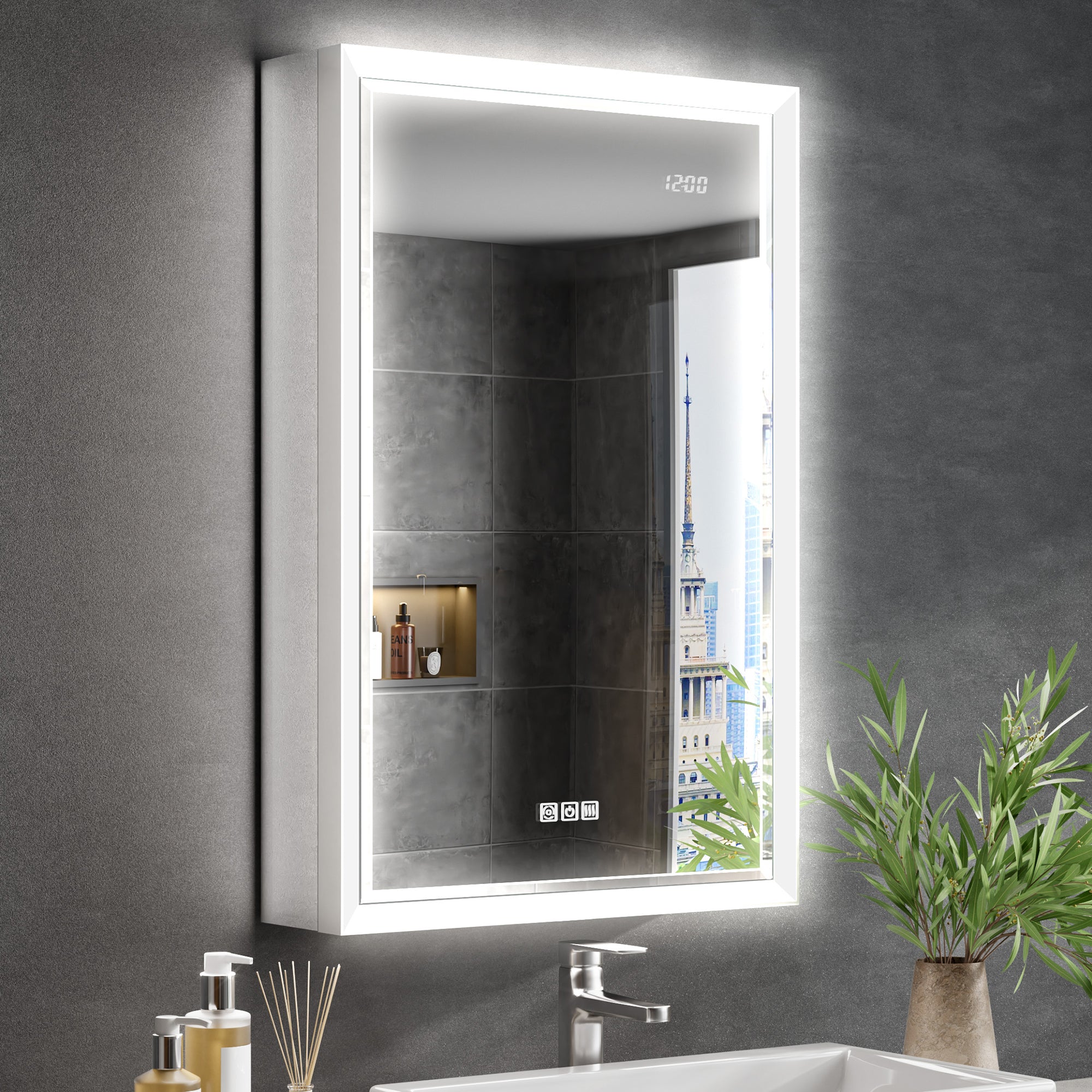 Prism 20x32'' Double-Beveled Artisan LED Medicine Cabinet Right-Hand Hinge