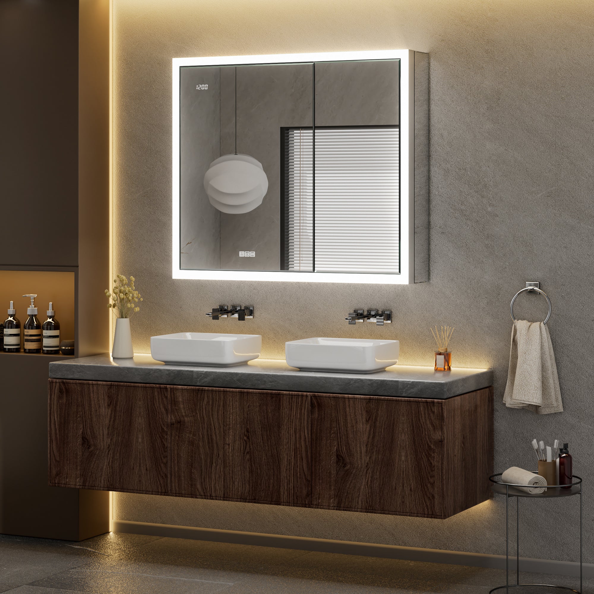 Double Door Profile-Lit LED Bathroom Medicine Cabinet QueenFun