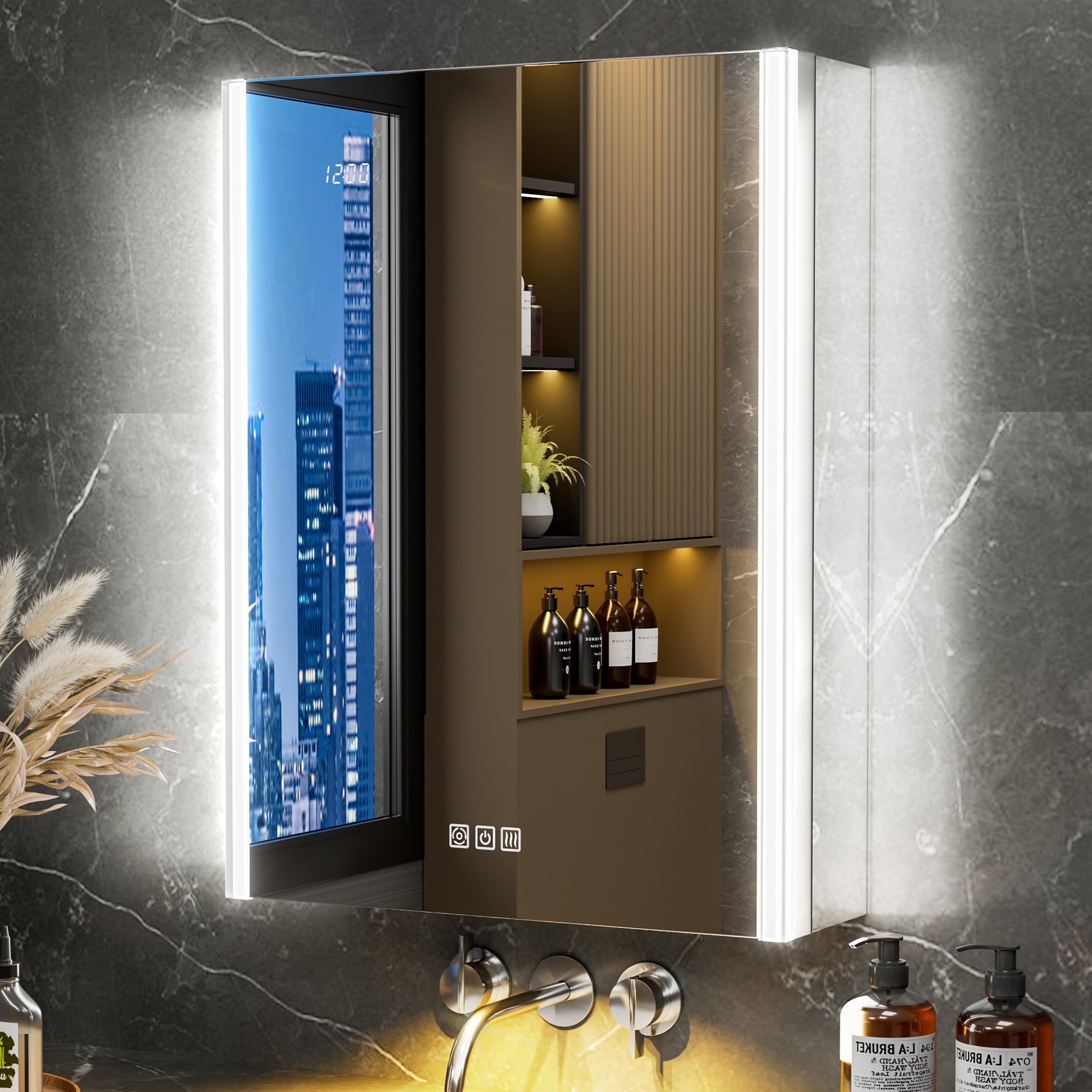 Auralux Pro 24x32'' LED Lighted Medicine Cabinet Mirror Left Hinge