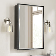 16x24'' Matte Black Framed Beveled Mirror Medicine Cabinet with Adjustable Glass Shelving