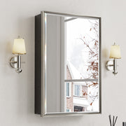 16x24'' Brushed Nickel Framed Beveled Mirror Medicine Cabinet with Adjustable Glass Shelving