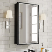 16x26'' Matte Black Framed Beveled Mirror Medicine Cabinet with Adjustable Glass Shelving