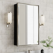 16x26'' Brushed Nickel Framed Beveled Mirror Medicine Cabinet with Adjustable Glass Shelving