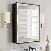 20x26'' Matte Black Framed Beveled Mirror Medicine Cabinet with Adjustable Glass Shelving