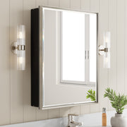 20x26'' Brushed Nickel Framed Beveled Mirror Medicine Cabinet with Adjustable Glass Shelving