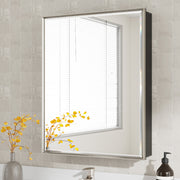 24x30'' Brushed Nickel Framed Beveled Mirror Medicine Cabinet with Adjustable Glass Shelving