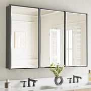 48x30'' Matte Black Framed Beveled Mirror Medicine Cabinet with Adjustable Glass Shelving