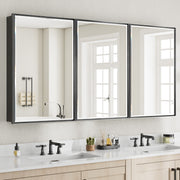 60x30'' Matte Black Framed Beveled Mirror Medicine Cabinet with Adjustable Glass Shelving