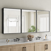 72x30'' Matte Black Framed Beveled Mirror Medicine Cabinet with Adjustable Glass Shelving
