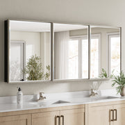 72x30'' Brushed Nickel Framed Beveled Mirror Medicine Cabinet with Adjustable Glass Shelving