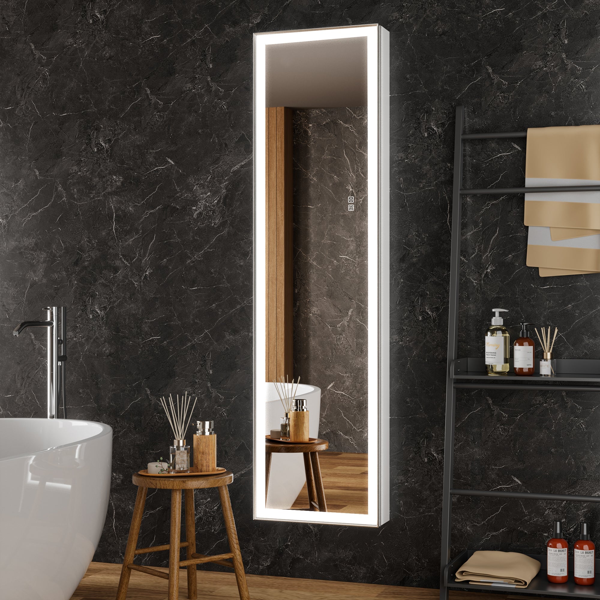 QueenFun Beveled LED Medicine Side Cabinet QueenFun