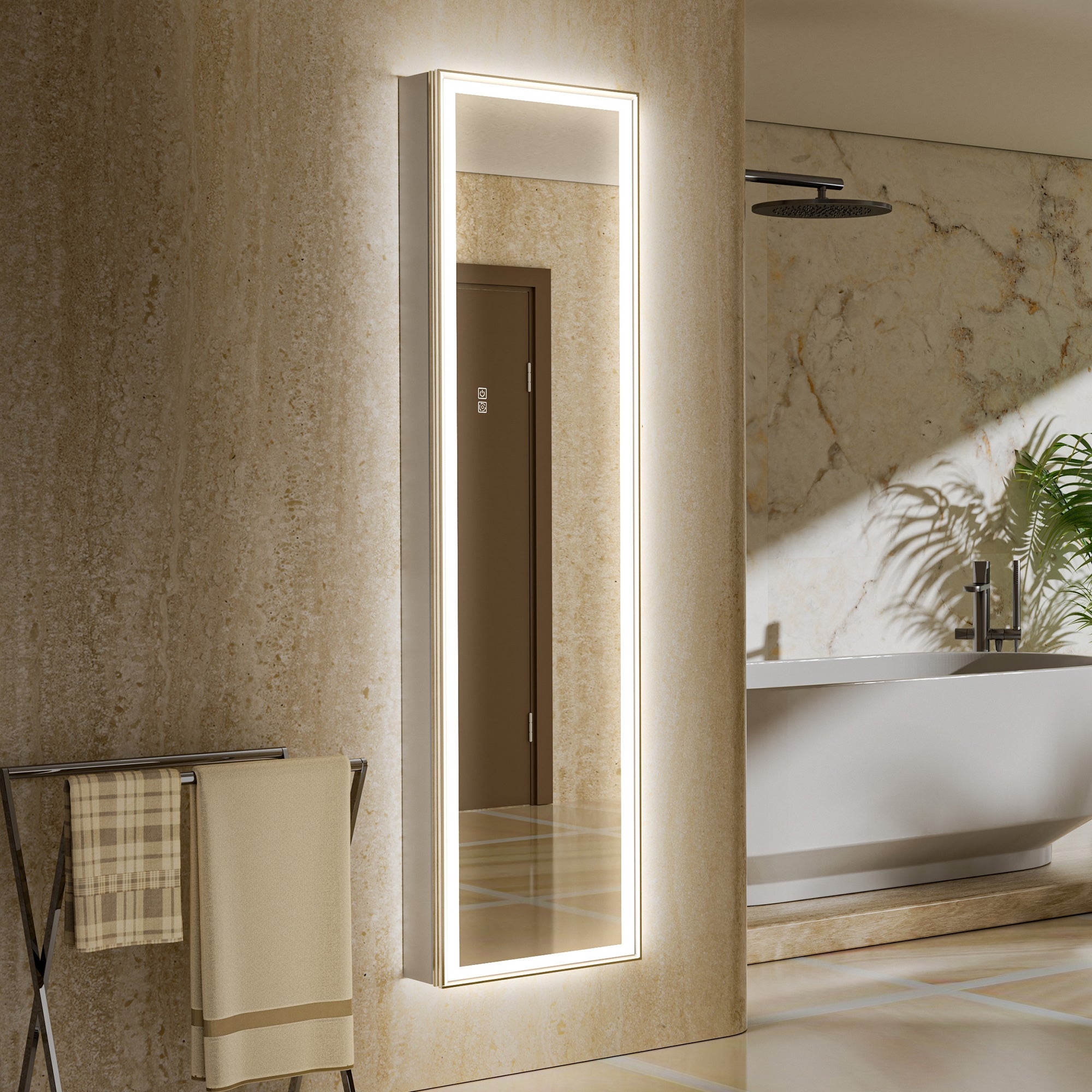 16"×60" Tall LED Medicine Cabinet with Mirror – Outlet & Sensor Inner Light