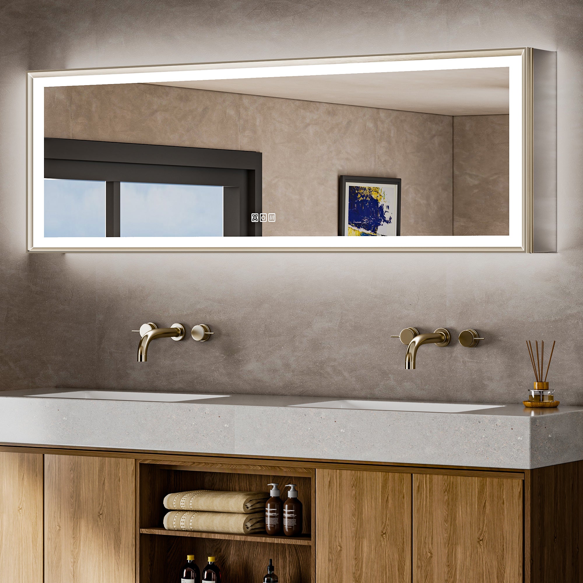 60"×20" Tall LED Medicine Cabinet with Mirror – Outlet & Sensor Inner Light
