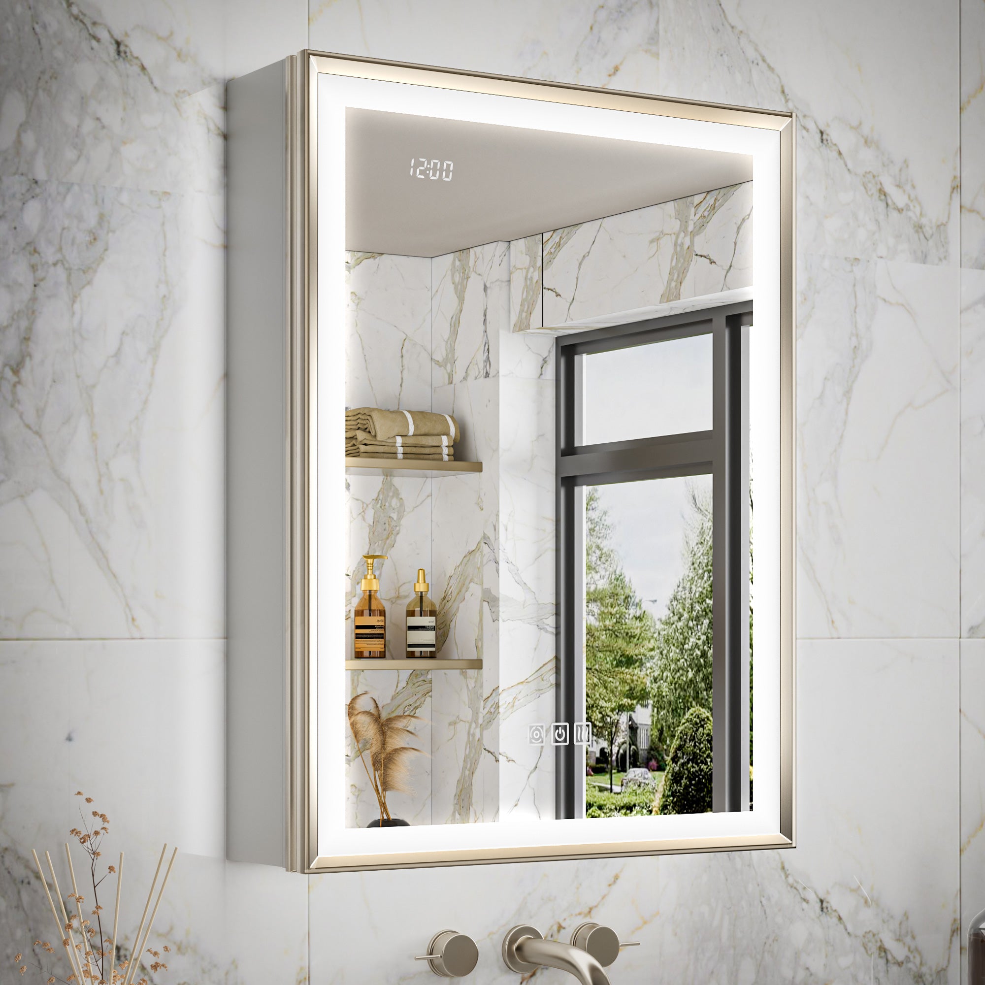 LumiEdge 20x26'' Beveled Nickel-Framed LED Medicine Cabinet – Left Hinge