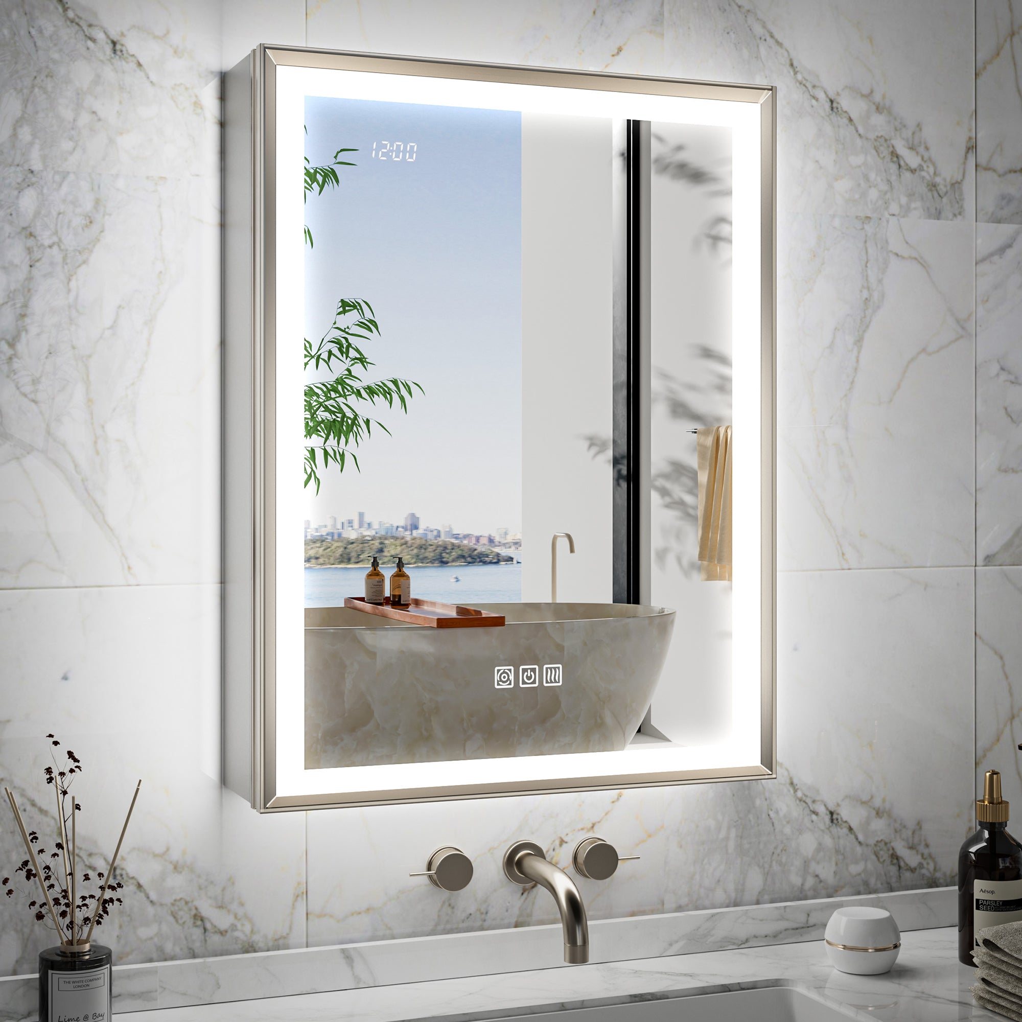 LumiEdge 20x26'' Beveled Nickel-Framed LED Medicine Cabinet – Left Hinge