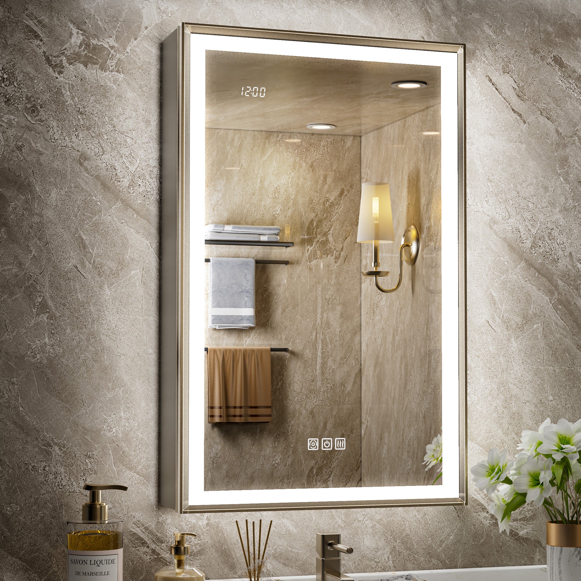 LumiEdge 20x32'' Beveled Nickel-Framed LED Medicine Cabinet – Left Hinge