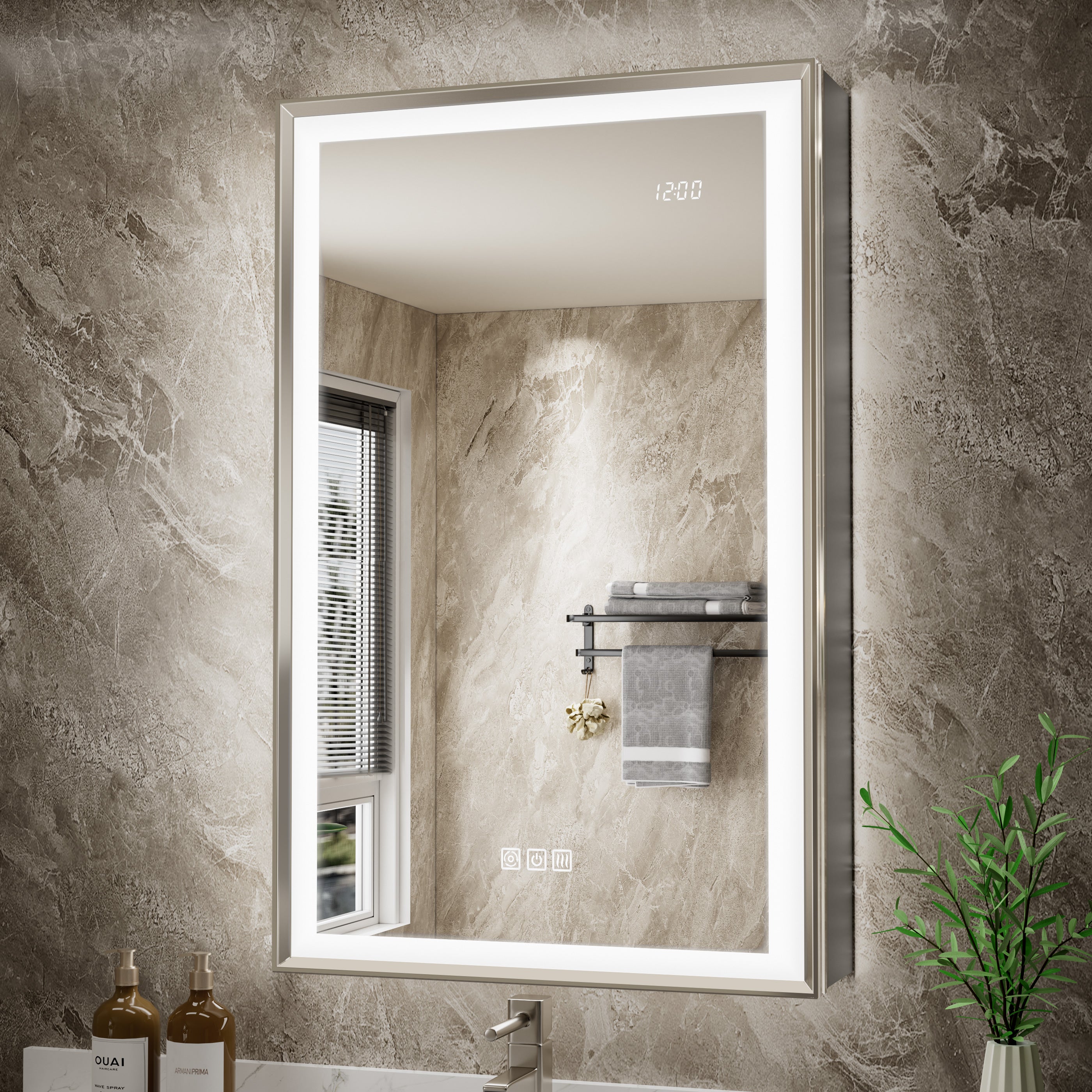 LumiEdge 20x32'' Beveled Nickel-Framed LED Medicine Cabinet – Right Hinge