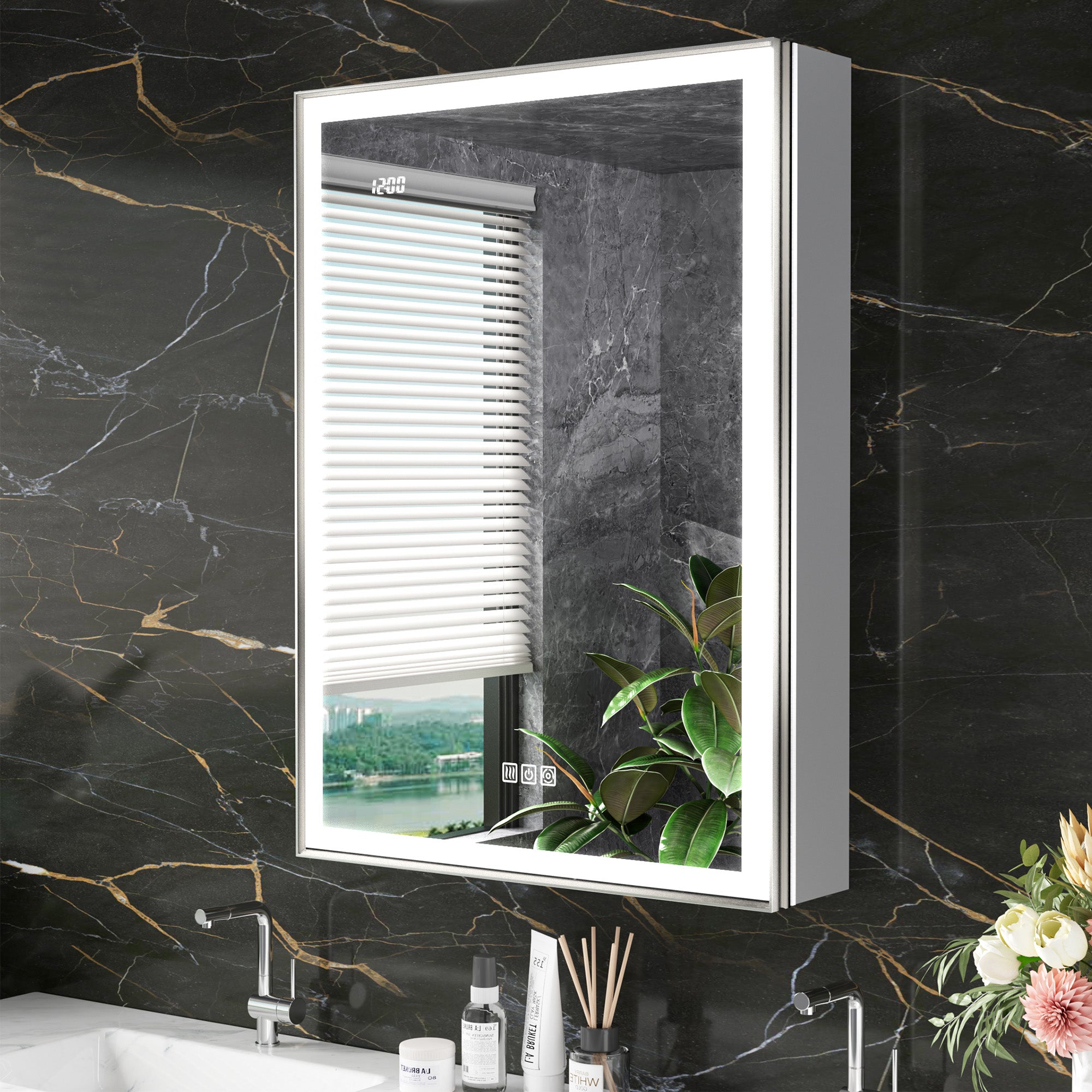 LumiEdge 24x32'' Beveled Nickel-Framed LED Medicine Cabinet – Left Hinge