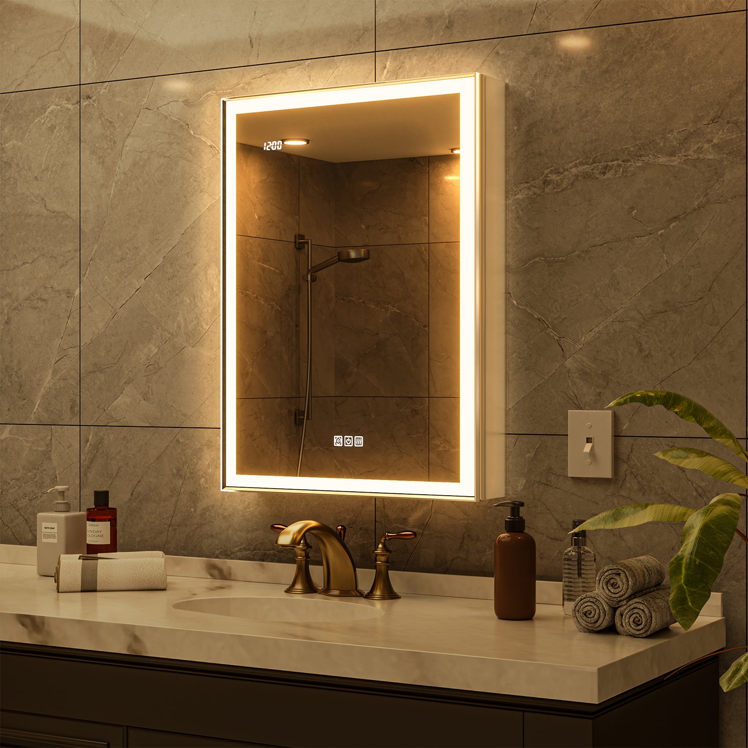 LumiEdge 24x32'' Beveled Nickel-Framed LED Medicine Cabinet – Right Hinge