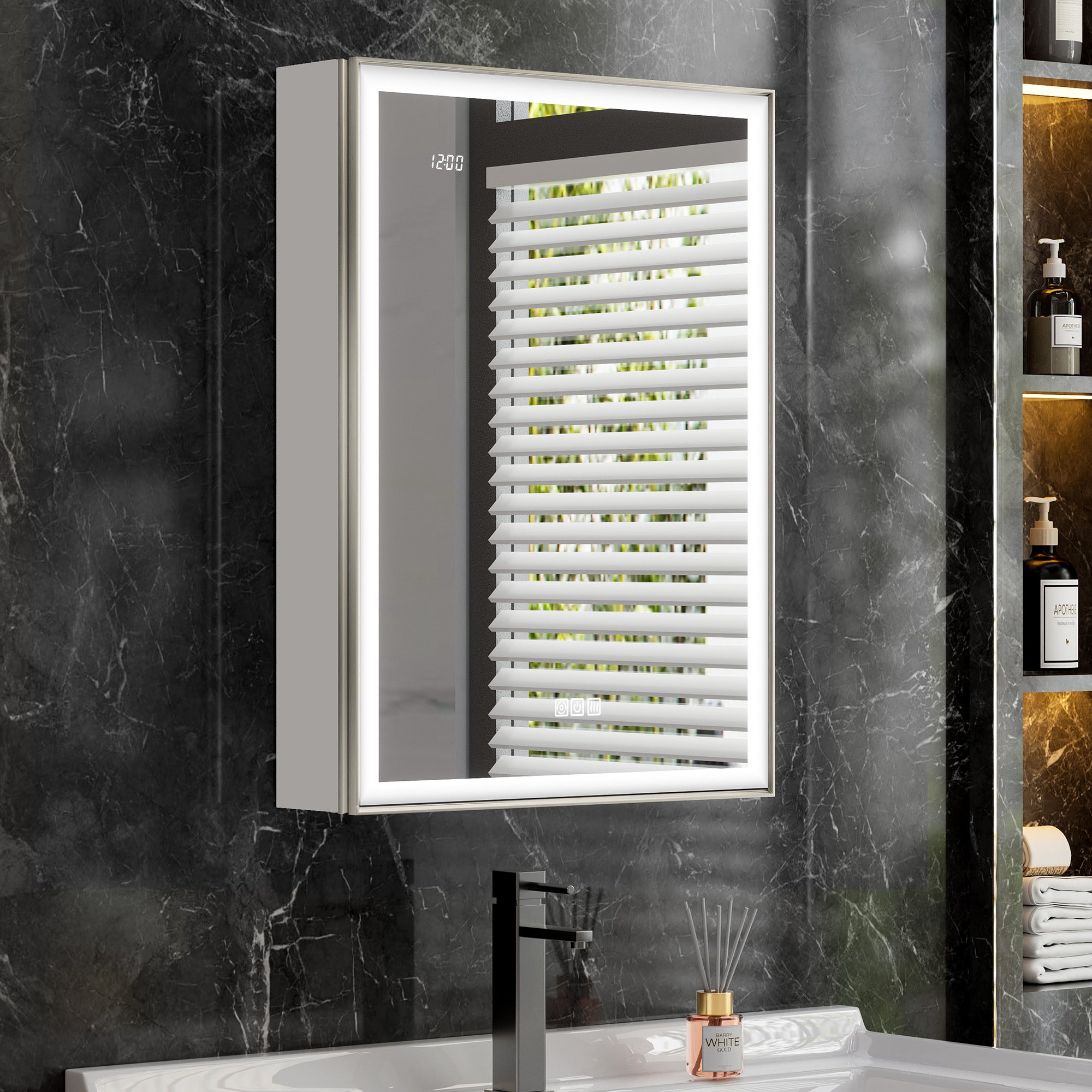 LumiEdge 24x32'' Beveled Nickel-Framed LED Medicine Cabinet – Right Hinge