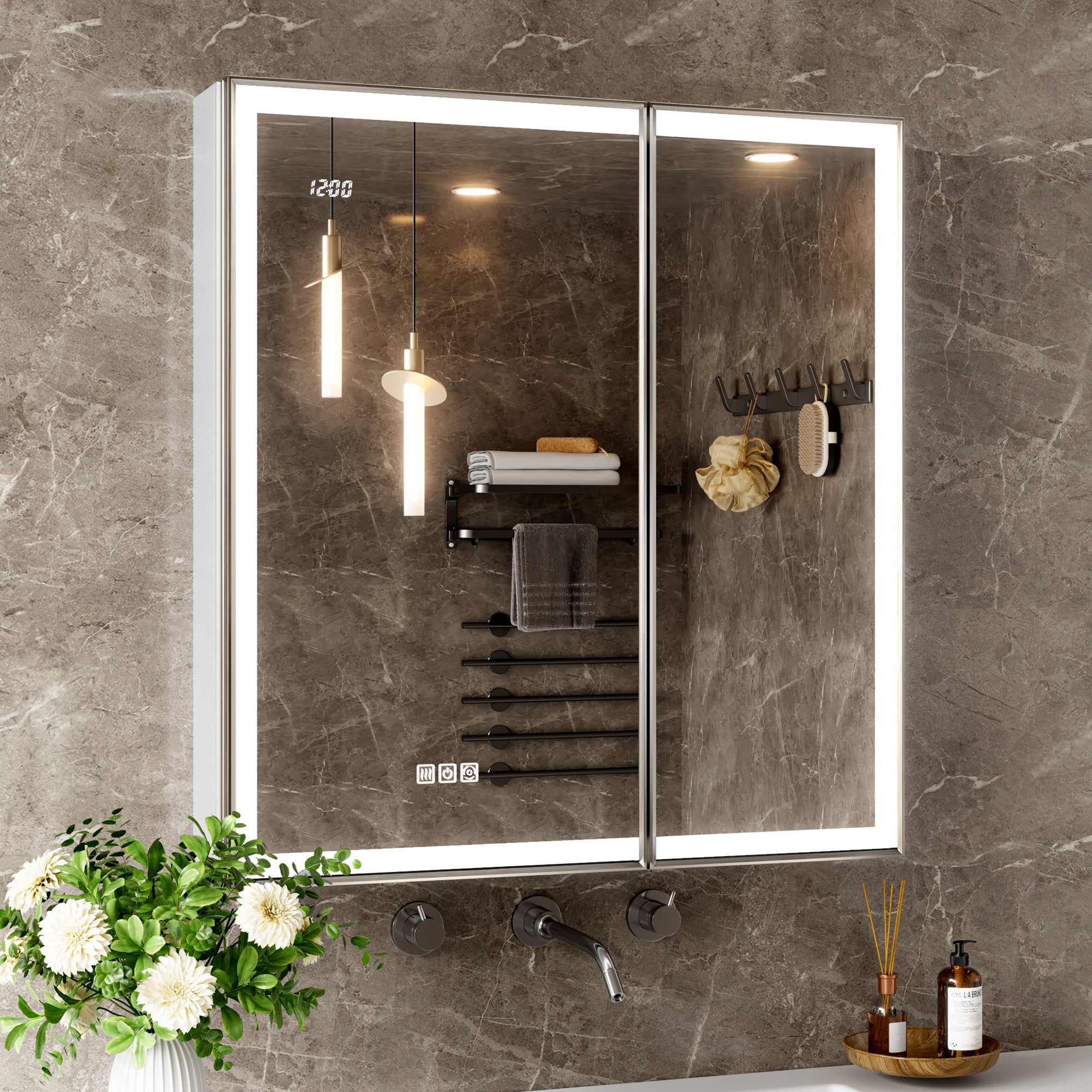LumiEdge 30x32'' Beveled Nickel-Framed LED Medicine Cabinet