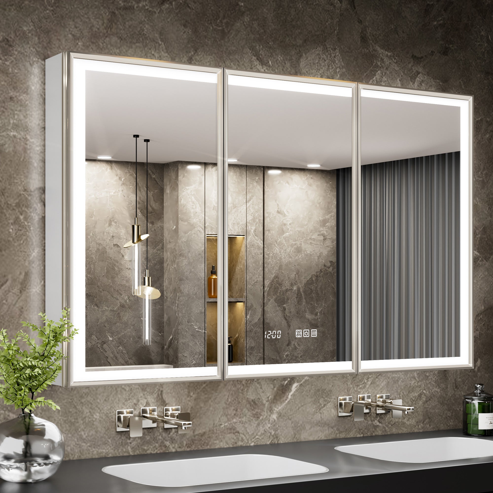 LumiEdge 48x30'' Beveled Nickel-Framed LED Medicine Cabinet