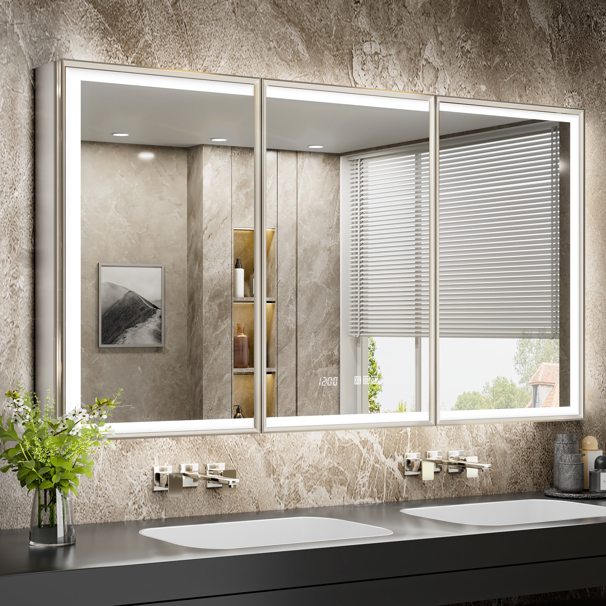 LumiEdge 54x30'' Beveled Nickel-Framed LED Medicine Cabinet