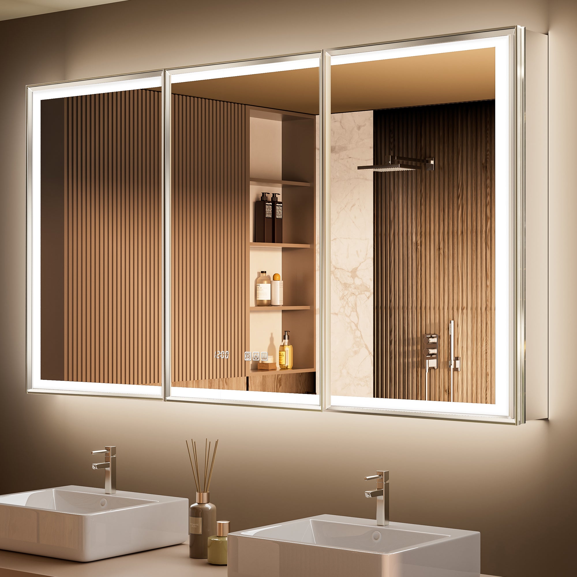 LumiEdge 54x30'' Beveled Nickel-Framed LED Medicine Cabinet
