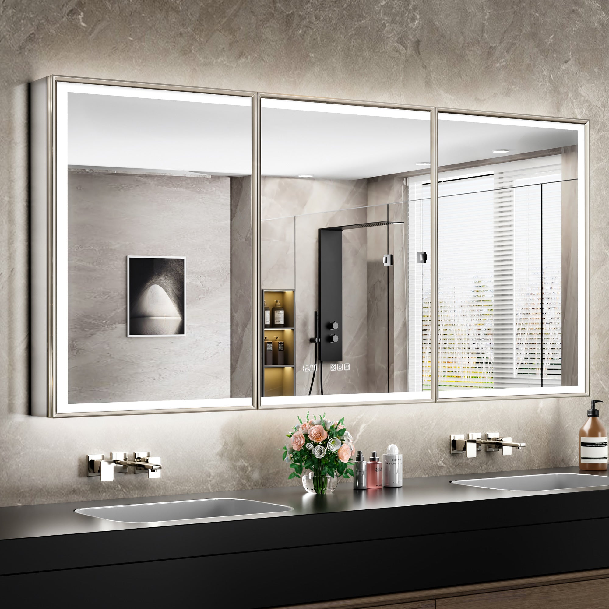 LumiEdge 72x30'' Beveled Nickel-Framed LED Medicine Cabinet