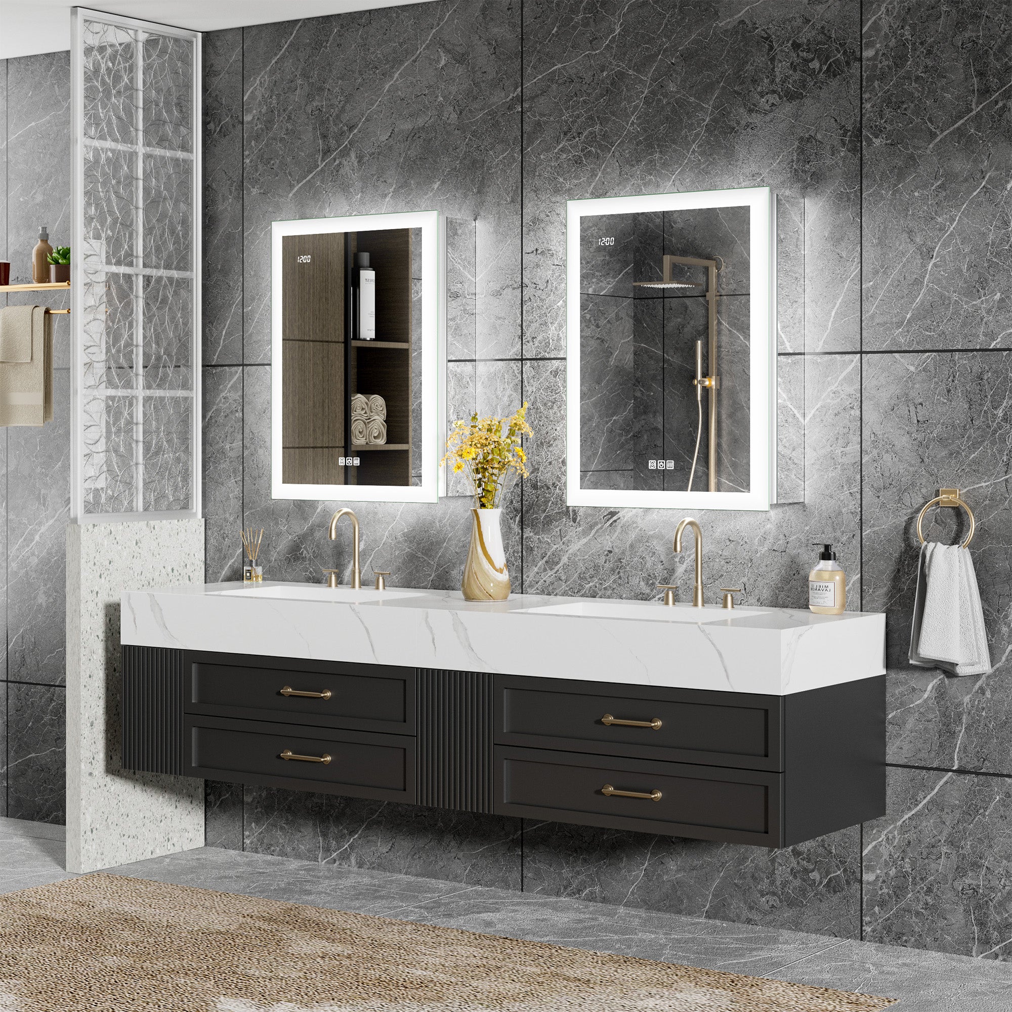 LumiGlow 20x26'' Dual-Sided LED Medicine Cabinet Mirror – Right Hinge