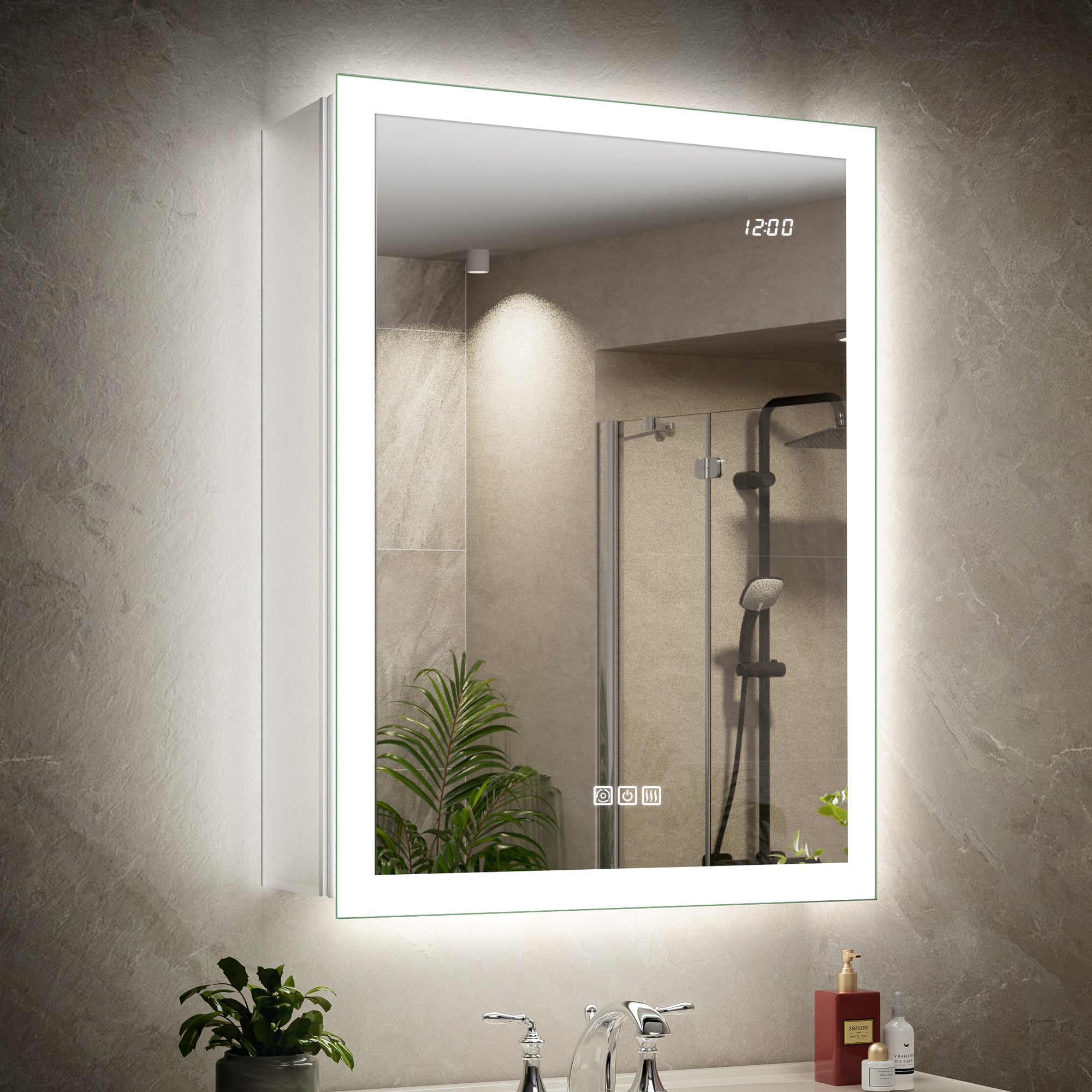 LumiGlow 20x26'' Dual-Sided LED Medicine Cabinet Mirror – Right Hinge