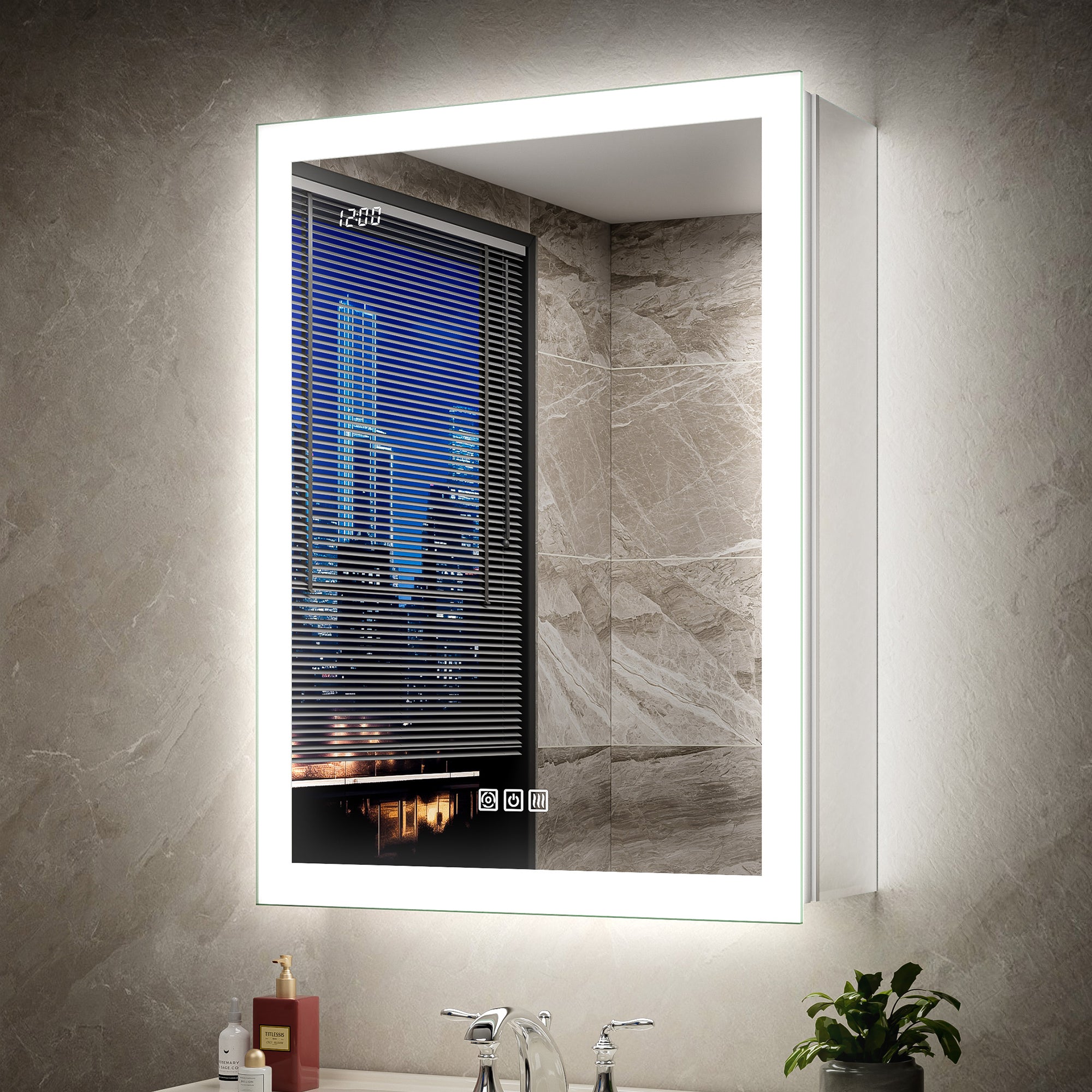 LumiGlow 20x26'' Dual-Sided LED Medicine Cabinet Mirror – Left Hinge