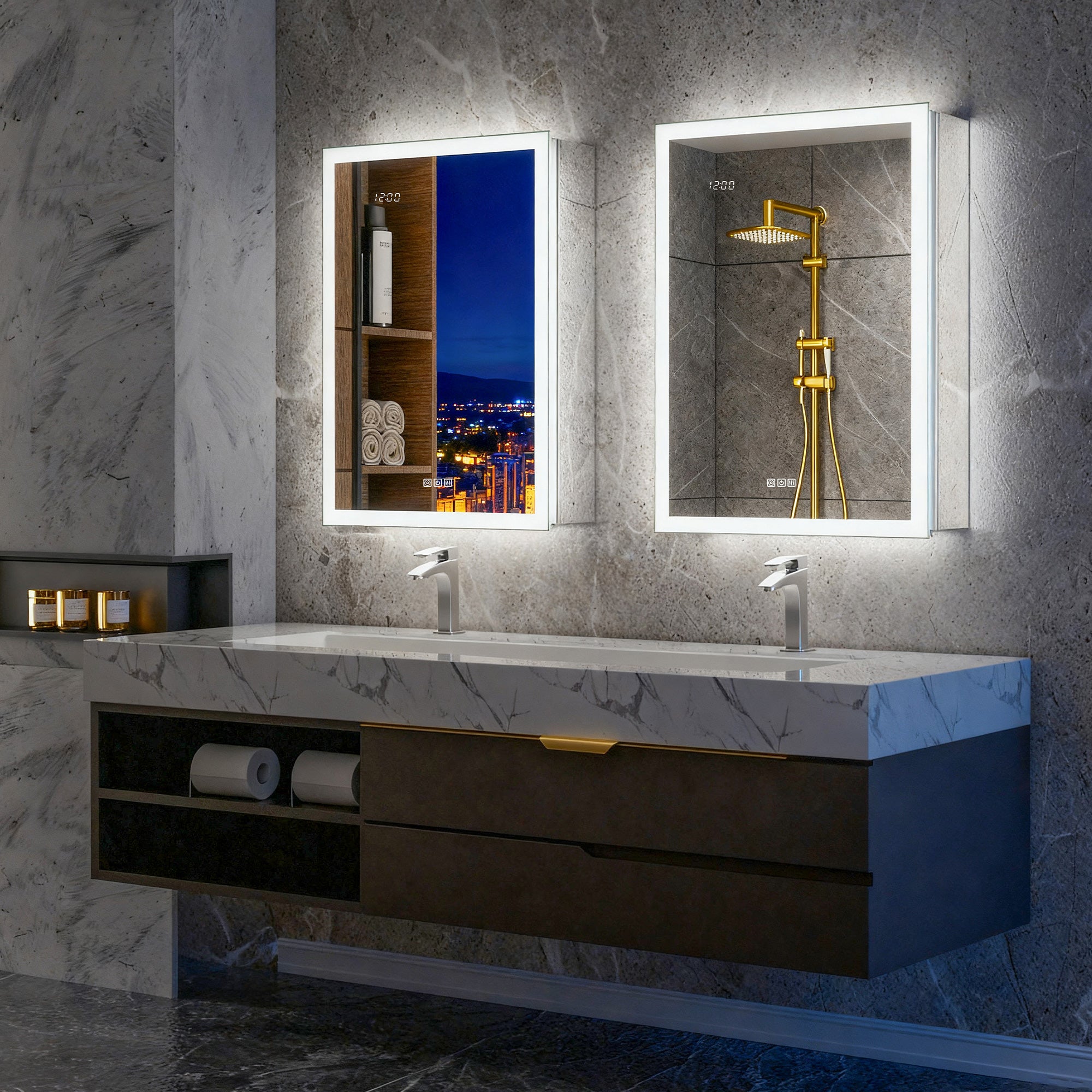 LumiGlow 20x32'' Dual-Sided LED Medicine Cabinet Mirror – Right Hinge